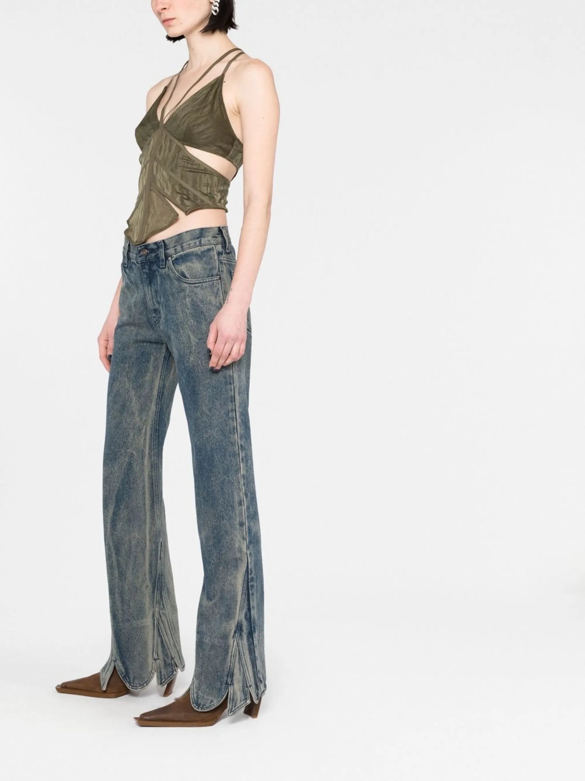 slim-fit stonewashed jeans