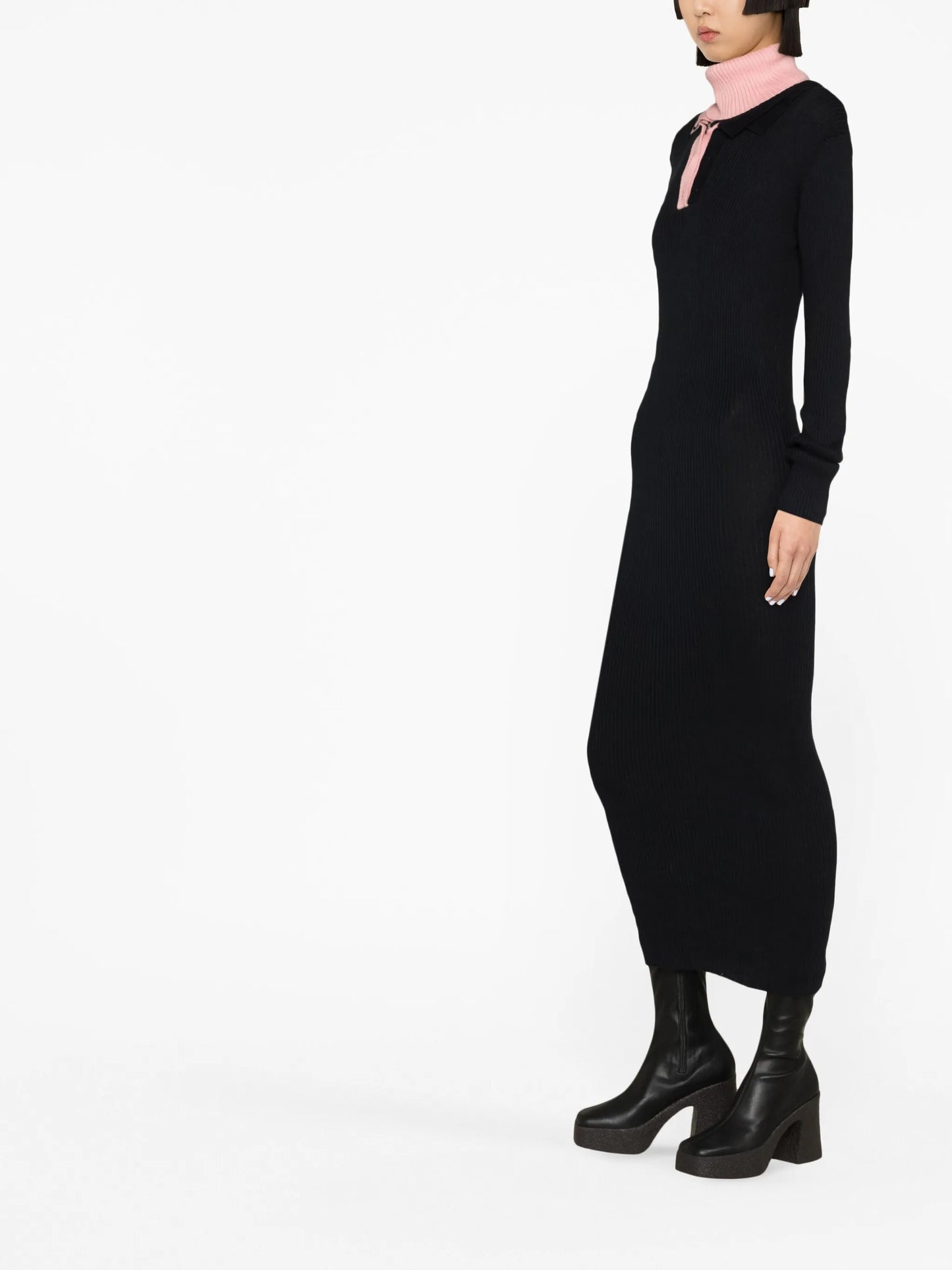 triple-collar knitted dress