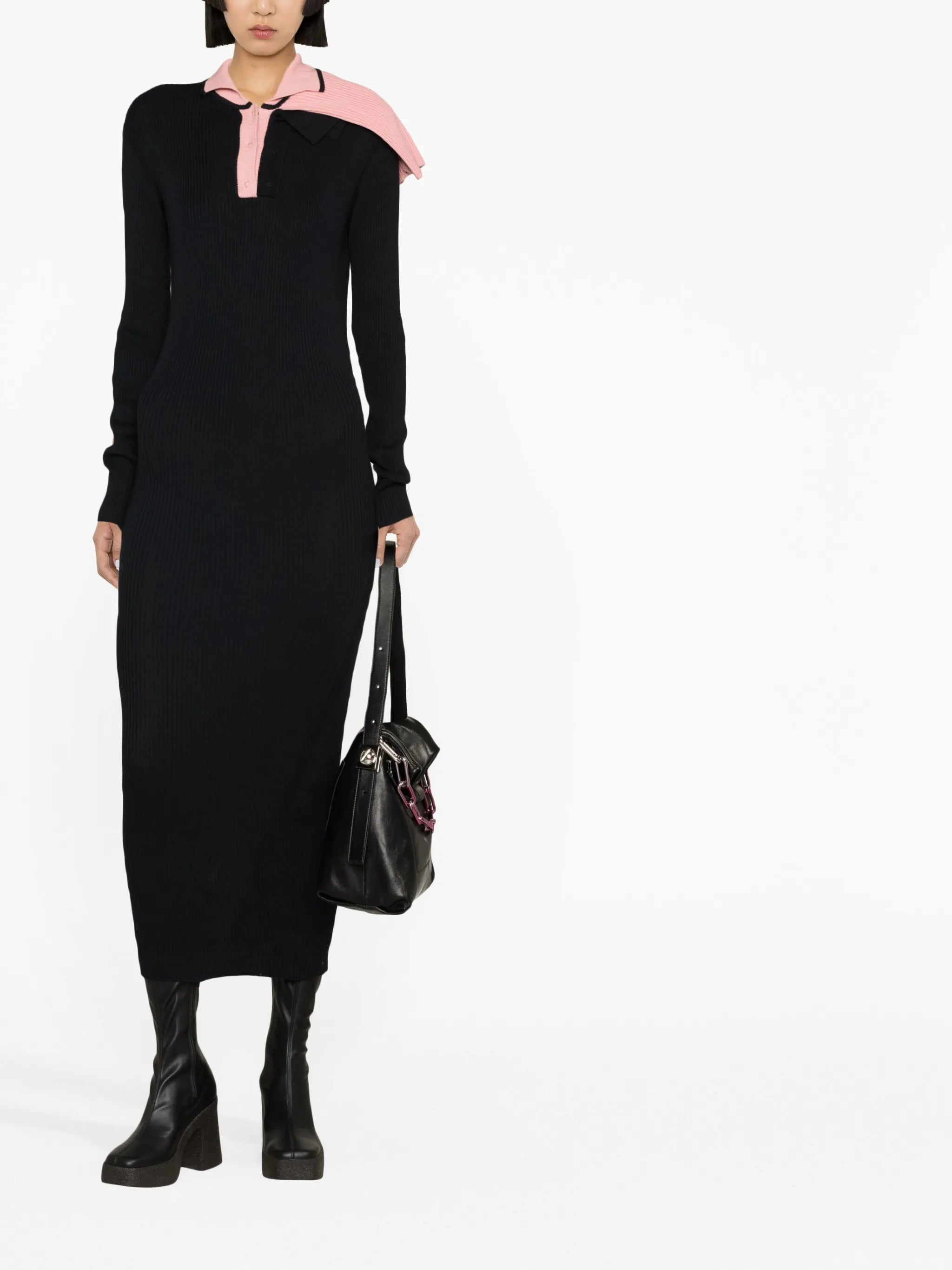 triple-collar knitted dress