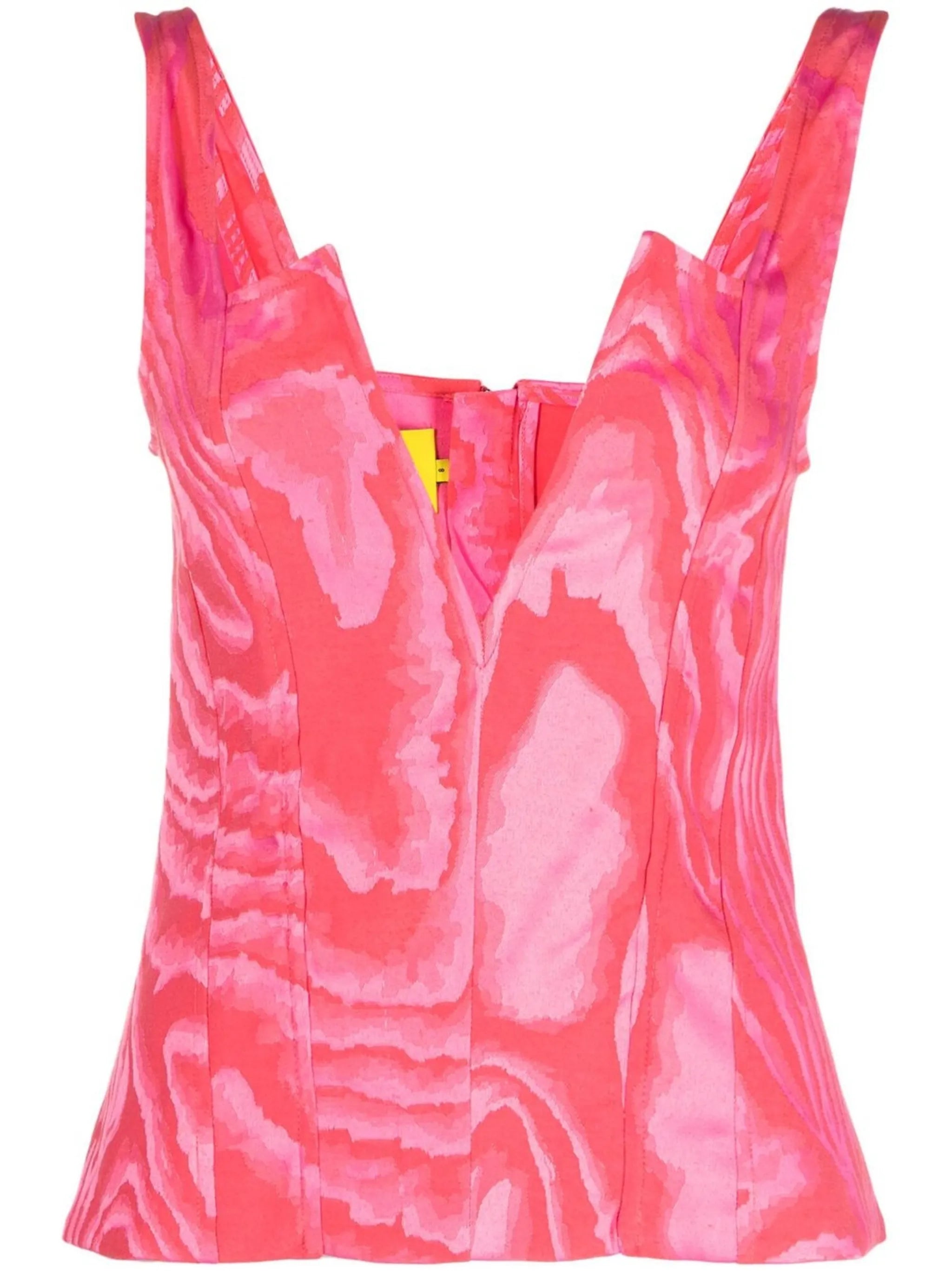 abstract-print V-neck corset