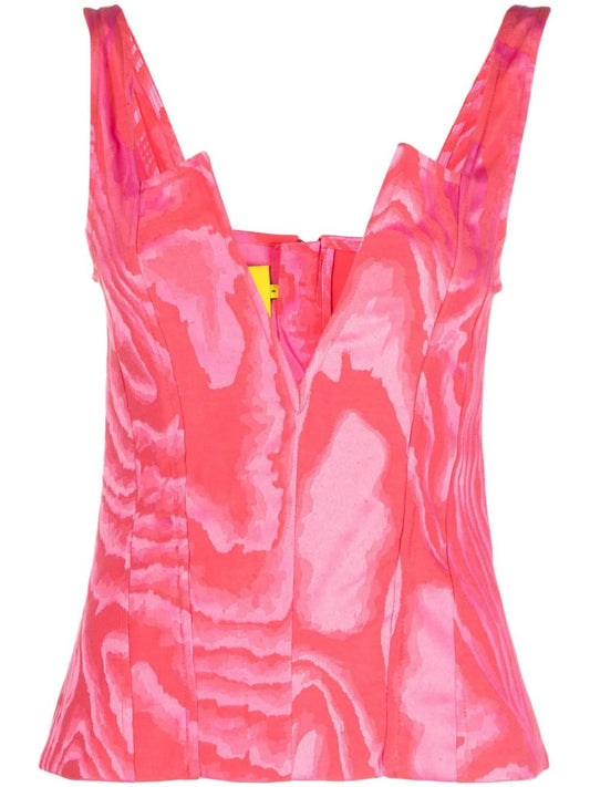 abstract-print V-neck corset