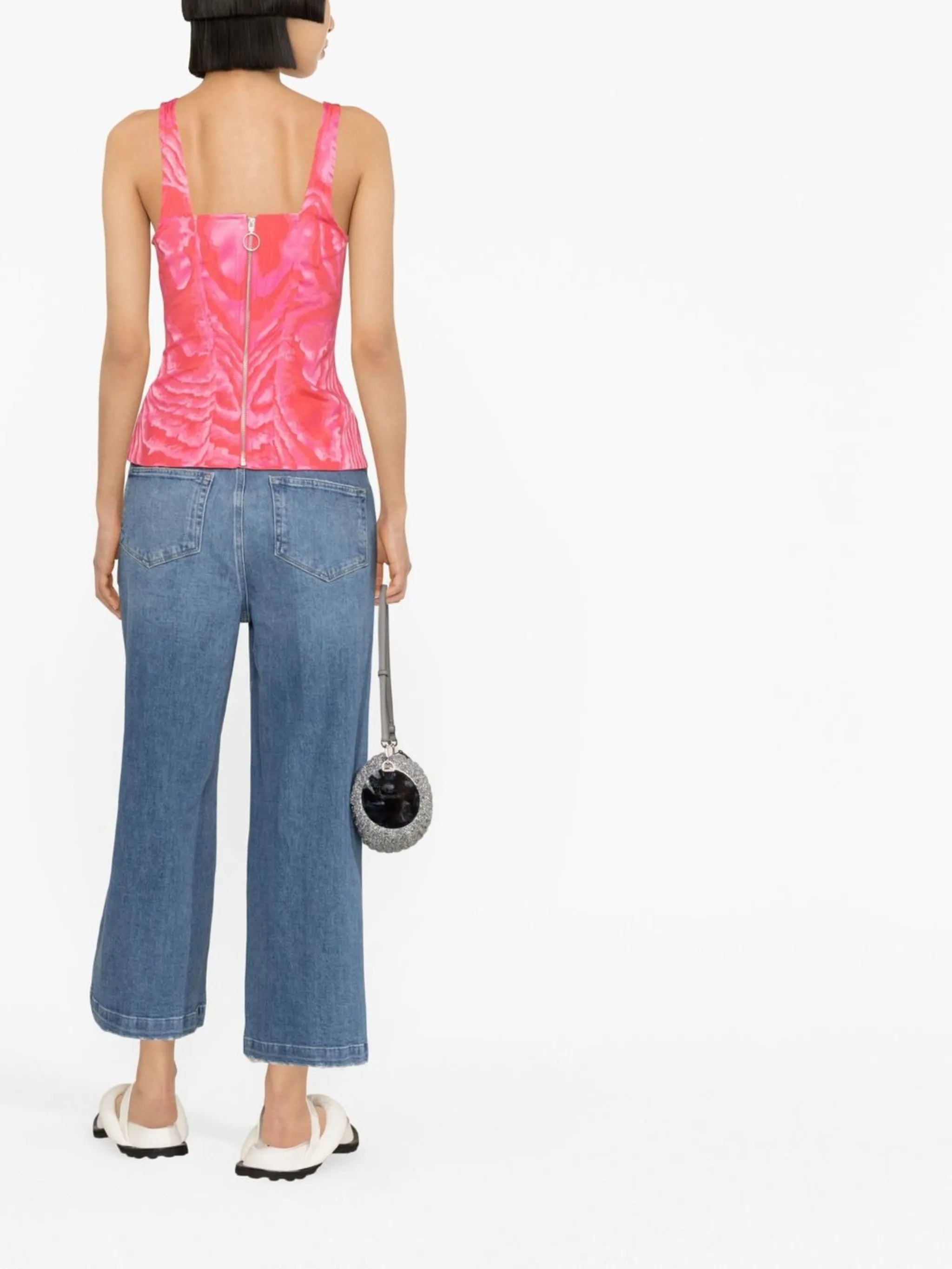 abstract-print V-neck corset