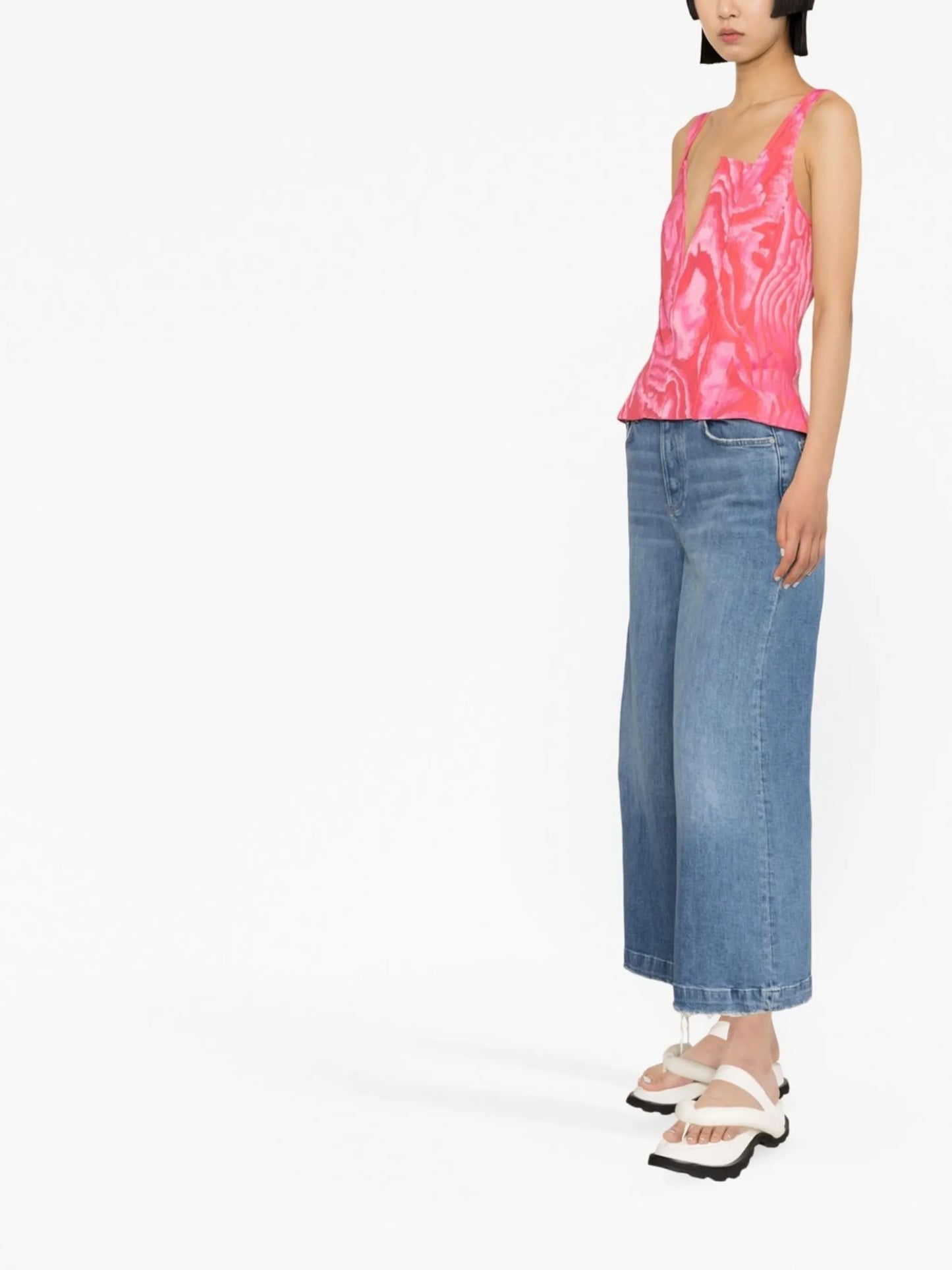 abstract-print V-neck corset