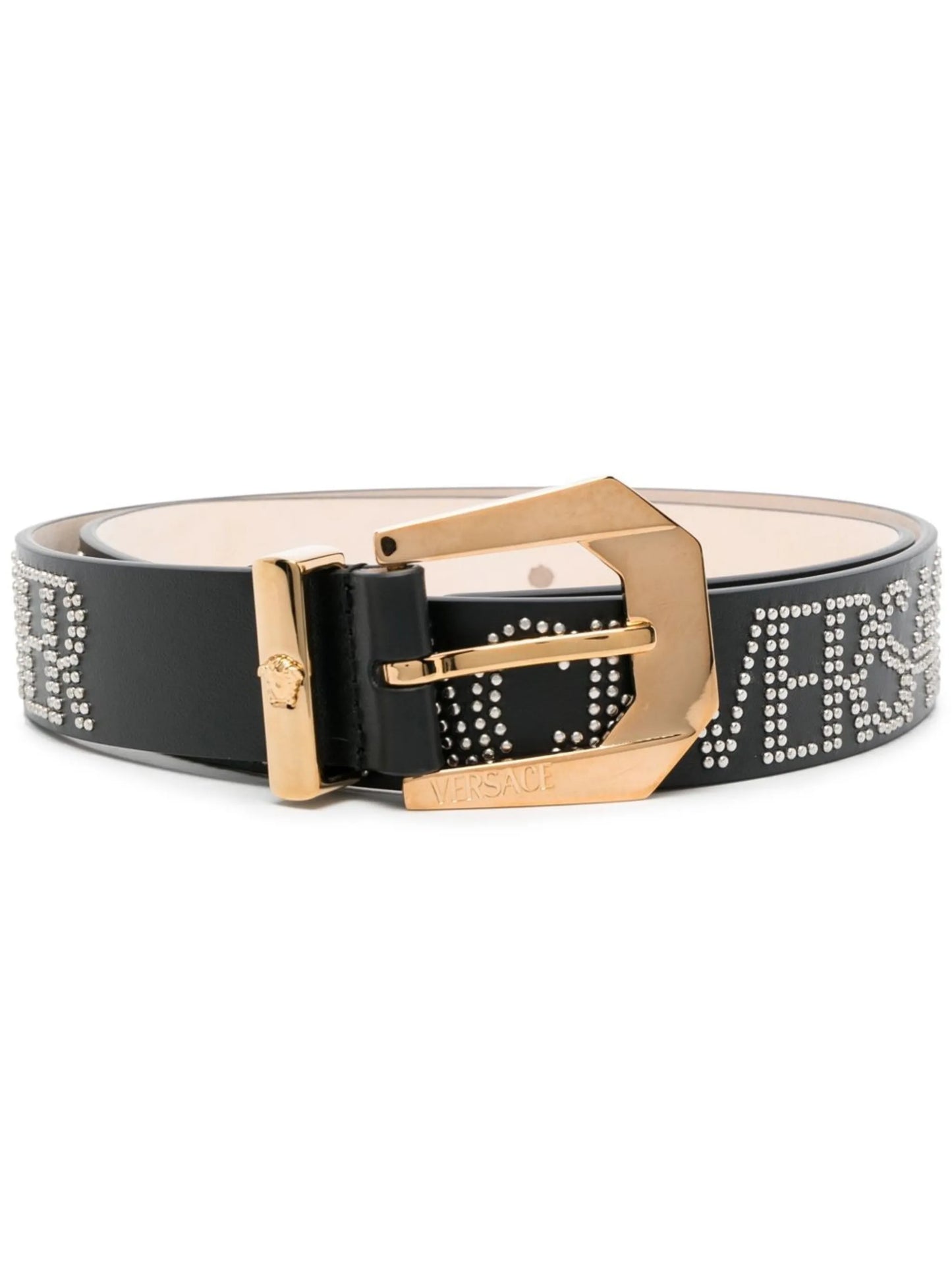 leather studded-logo belt