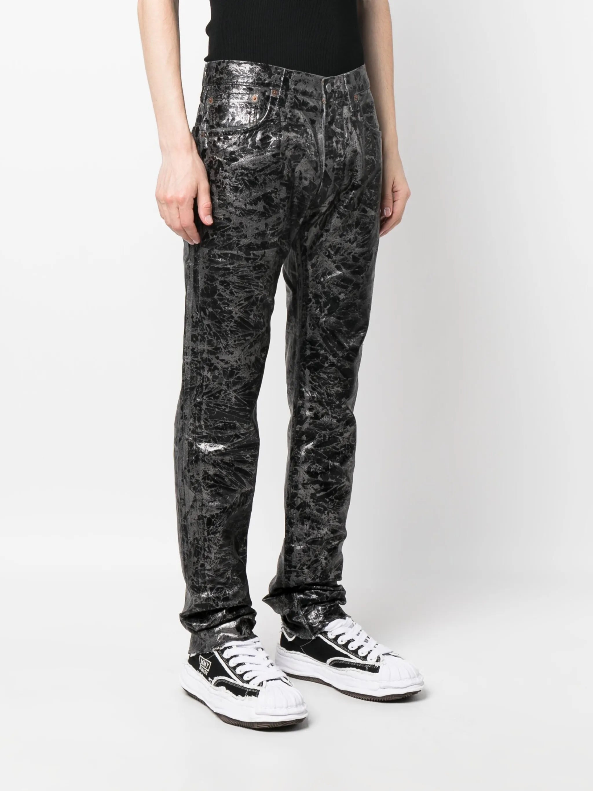 abstract-print metallic straight-leg jeans