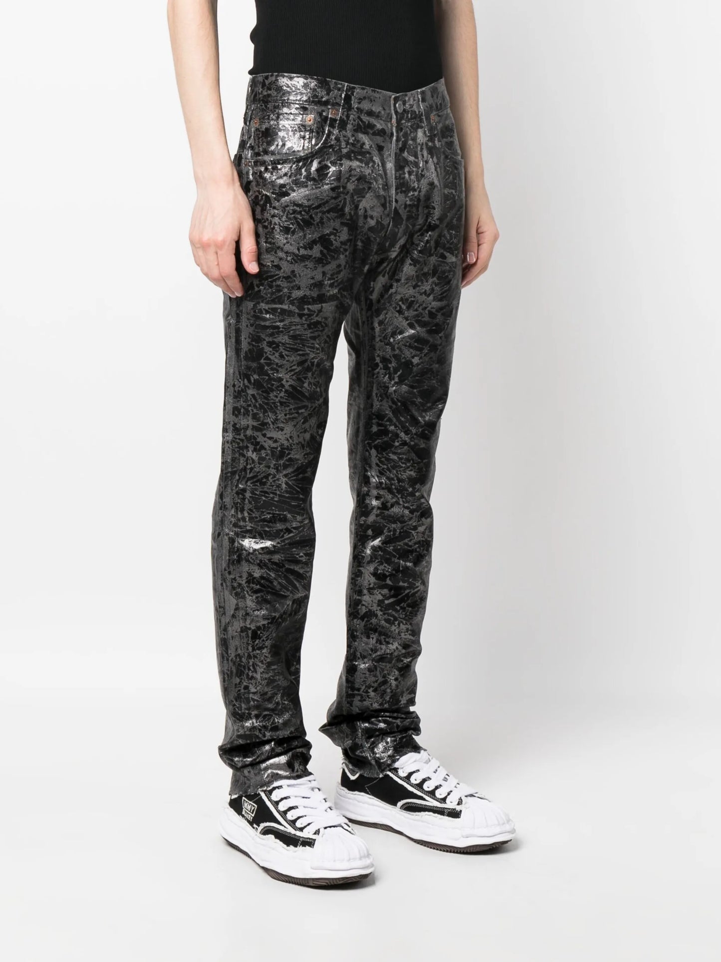 abstract-print metallic straight-leg jeans