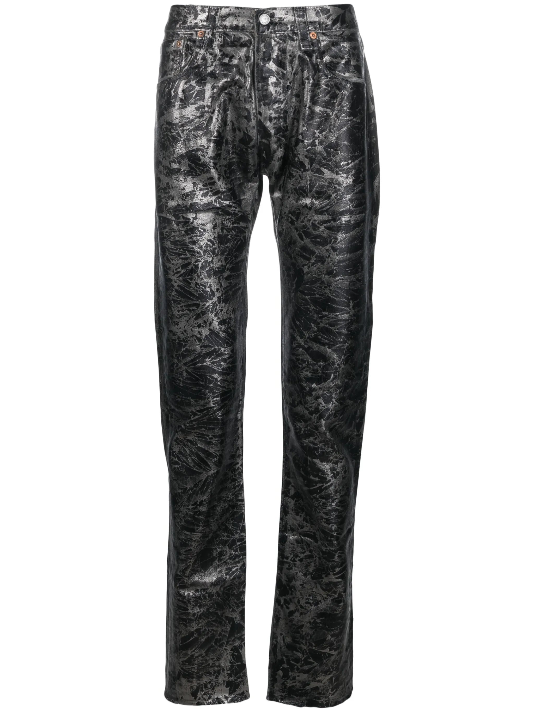 abstract-print metallic straight-leg jeans