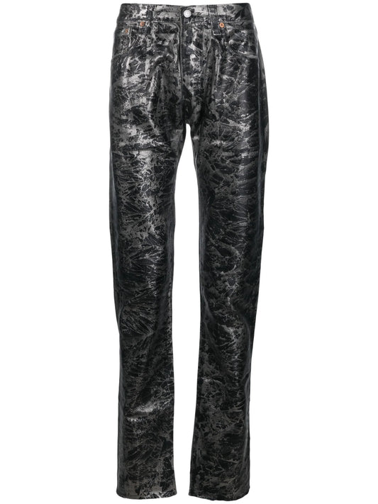 abstract-print metallic straight-leg jeans