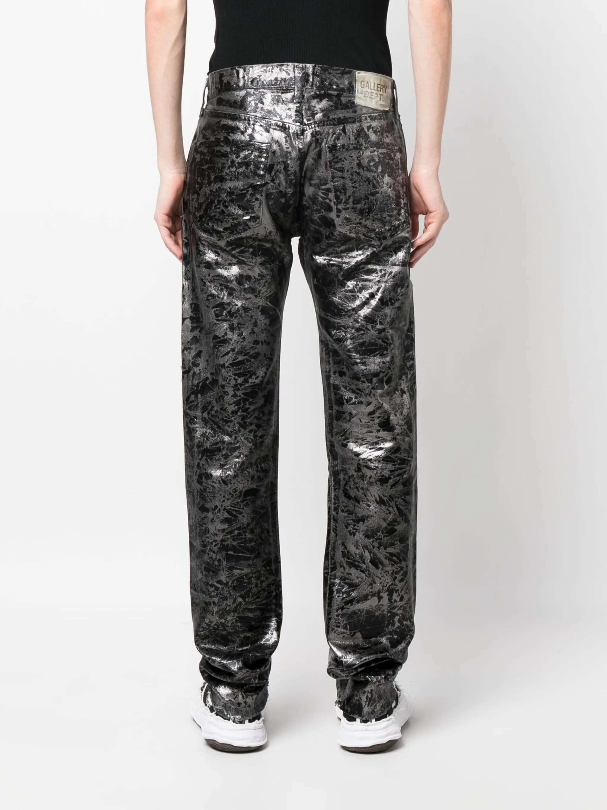 abstract-print metallic straight-leg jeans
