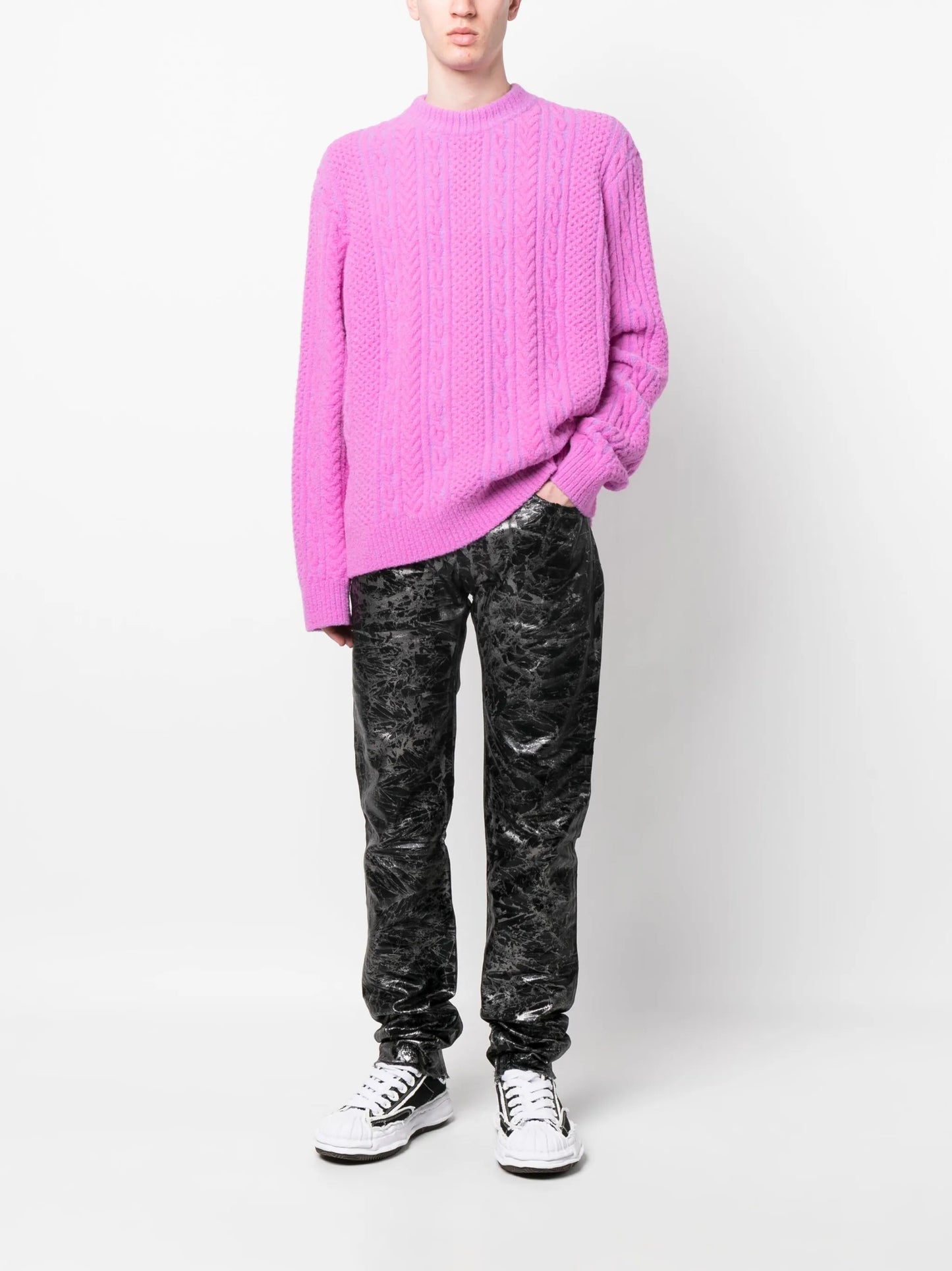 abstract-print metallic straight-leg jeans
