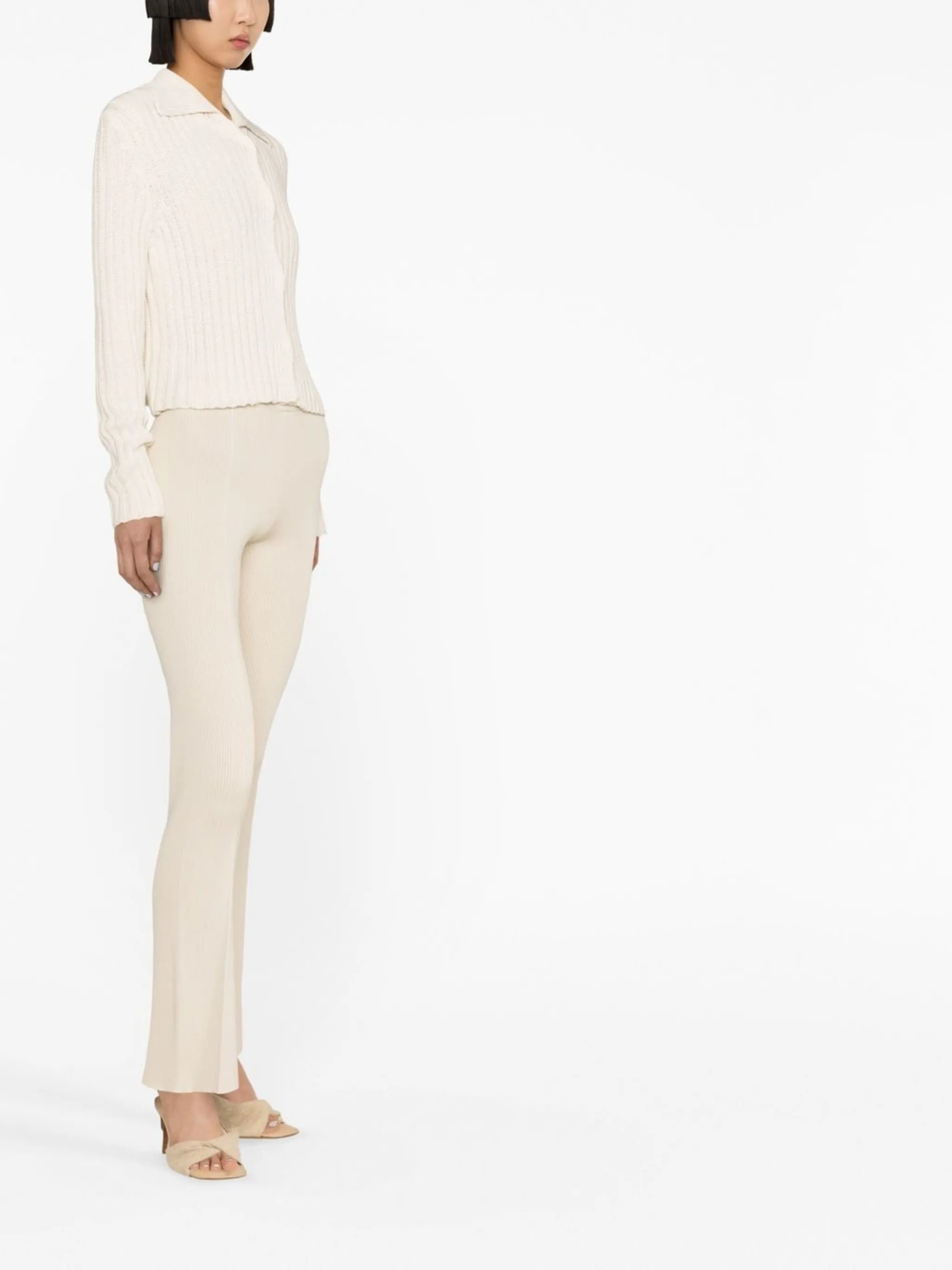 spread-collar ribbed cardigan
