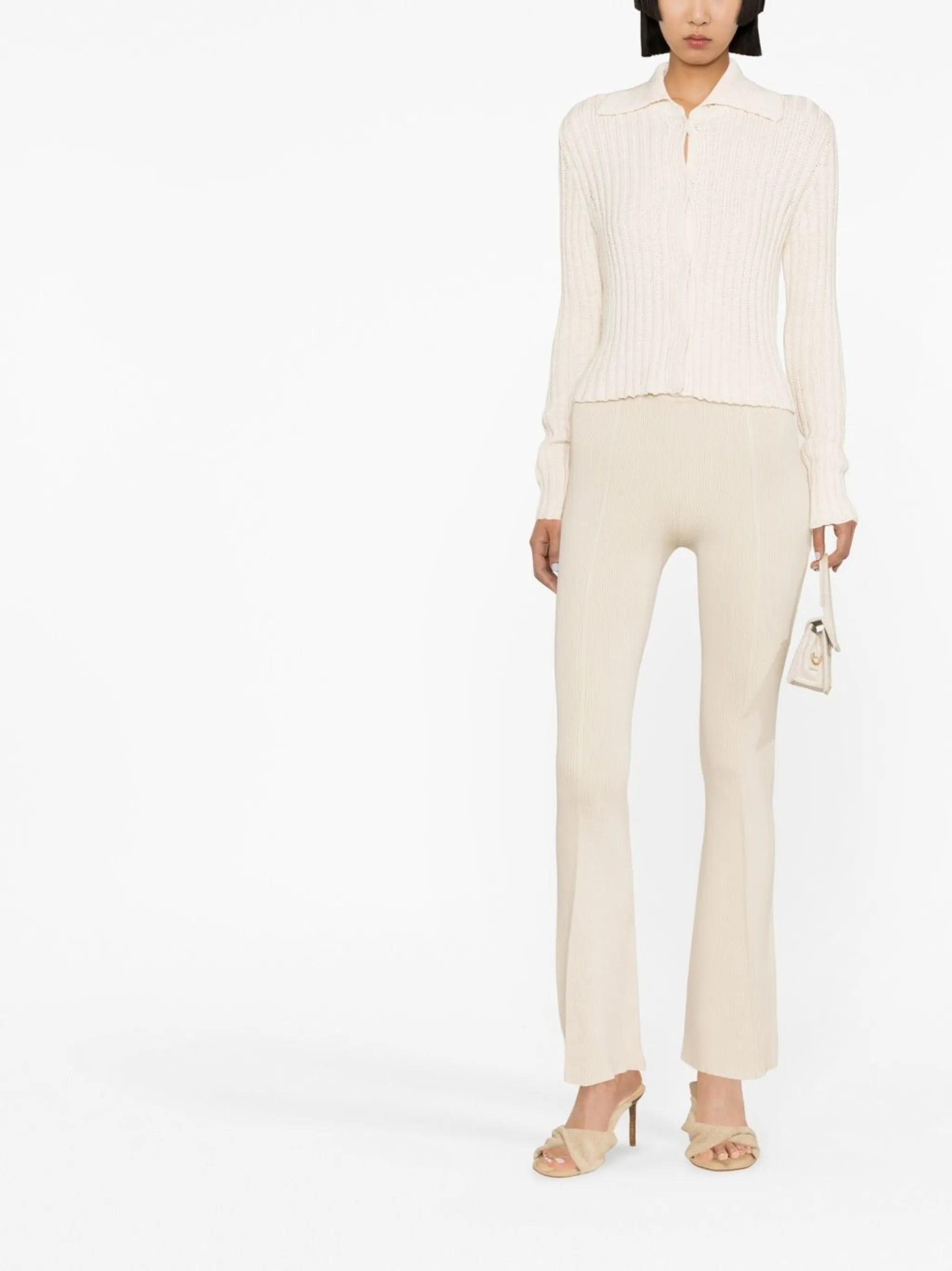 spread-collar ribbed cardigan