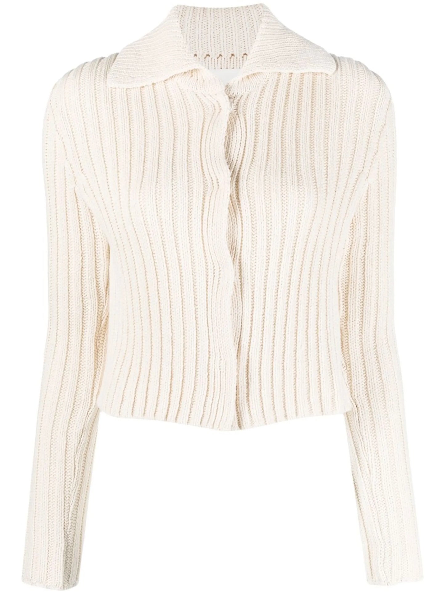 spread-collar ribbed cardigan