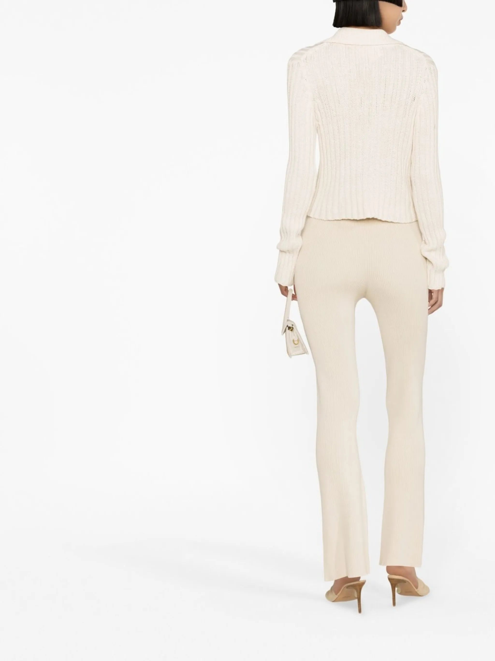 spread-collar ribbed cardigan