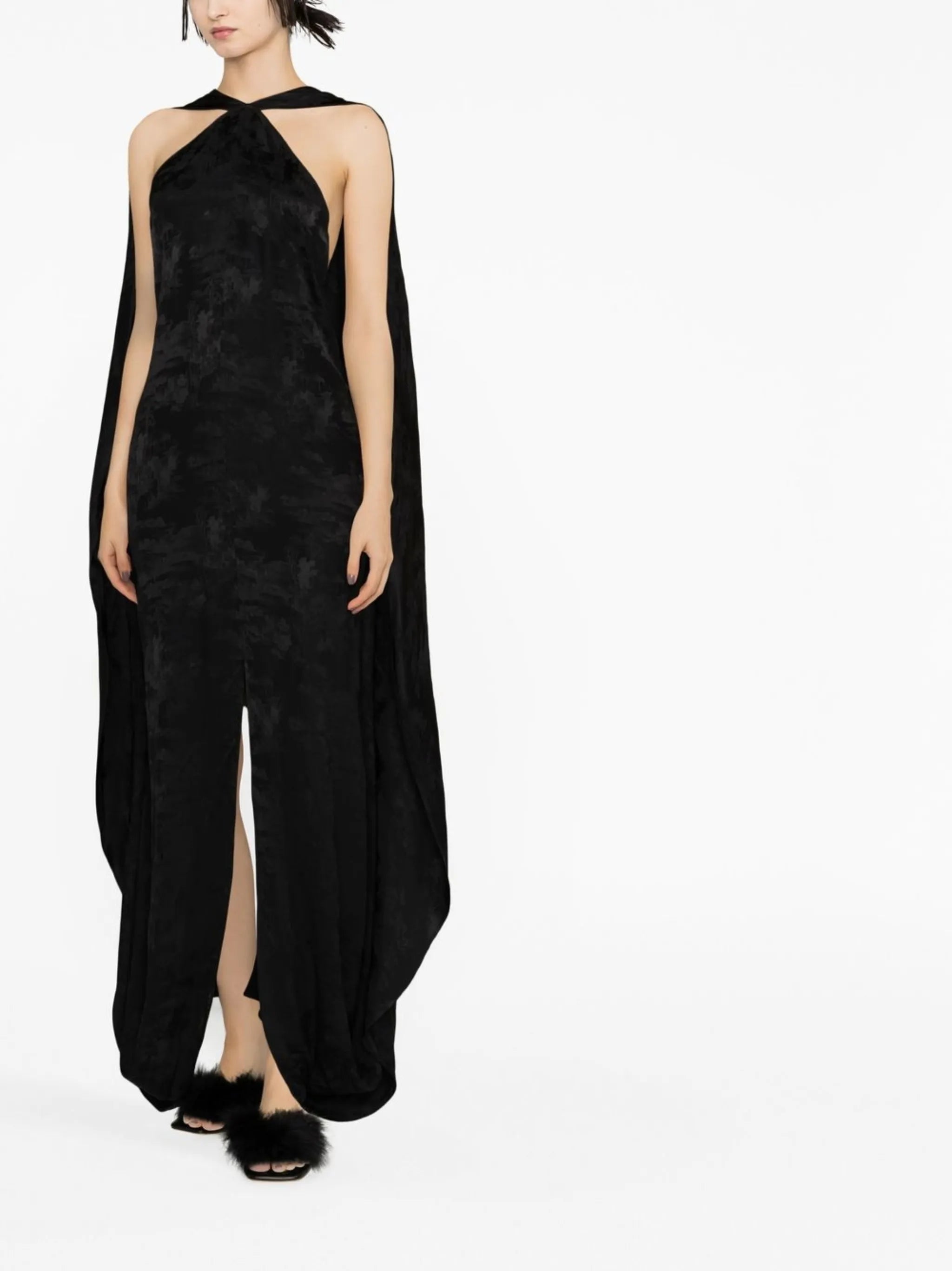 cape-style sleeveless gown