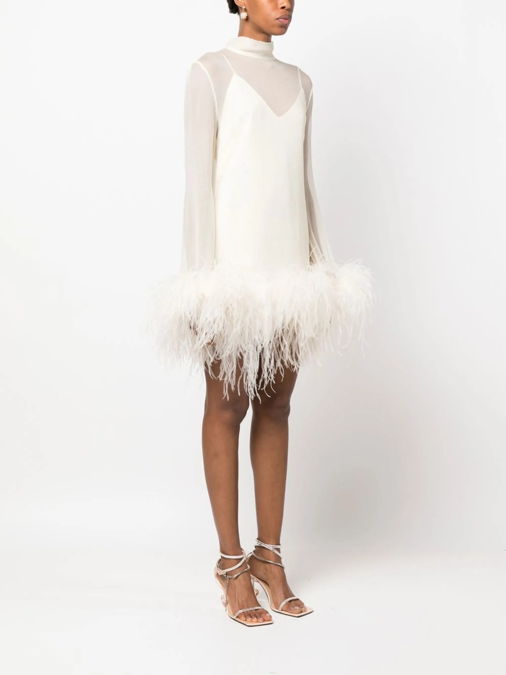 Gina Spirito feather-trim minidress