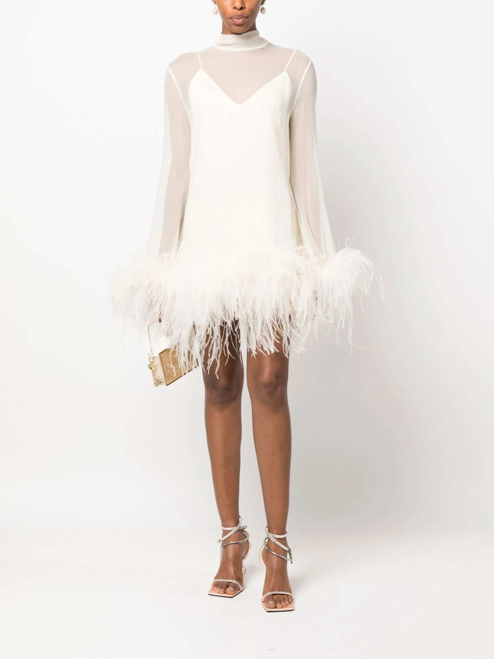 Gina Spirito feather-trim minidress