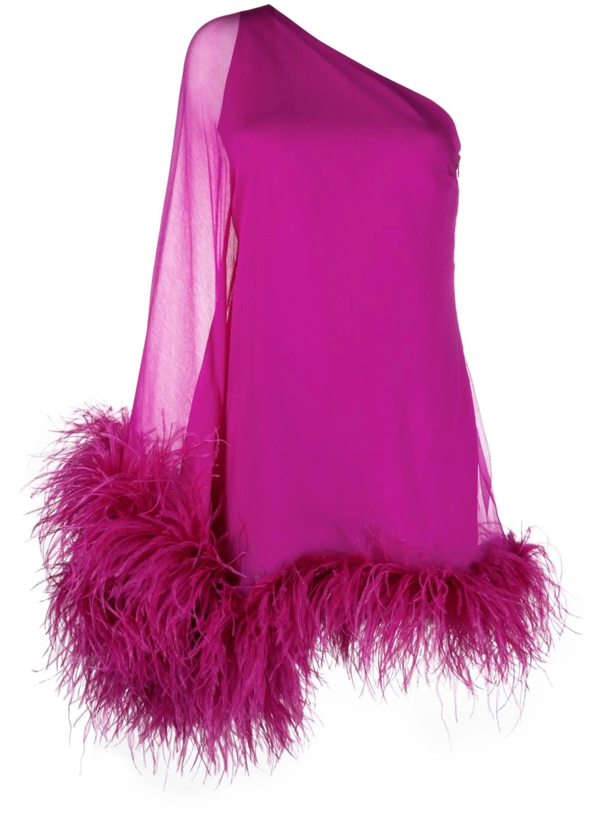 feather-trim one-sleeve minidress