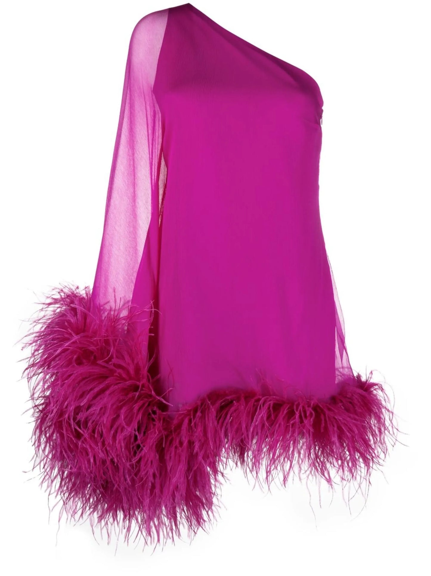 feather-trim one-sleeve minidress