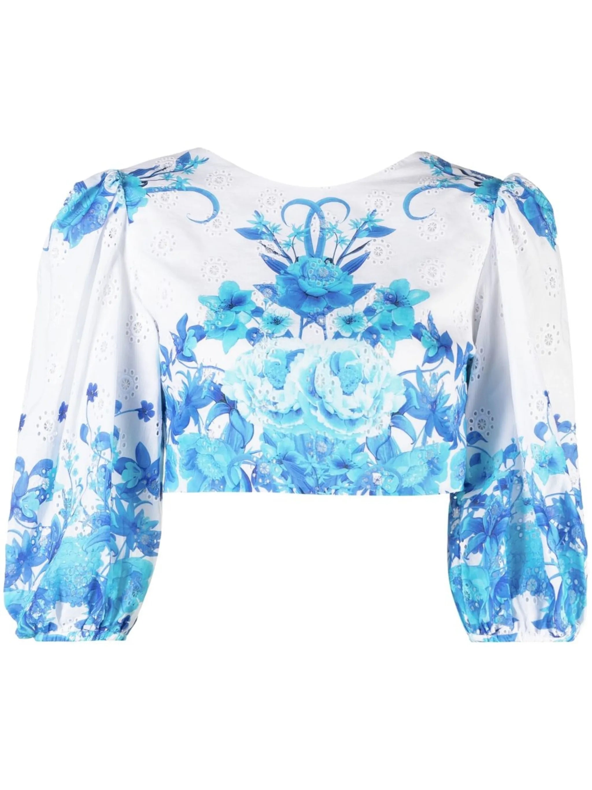 floral-print cropped blouse