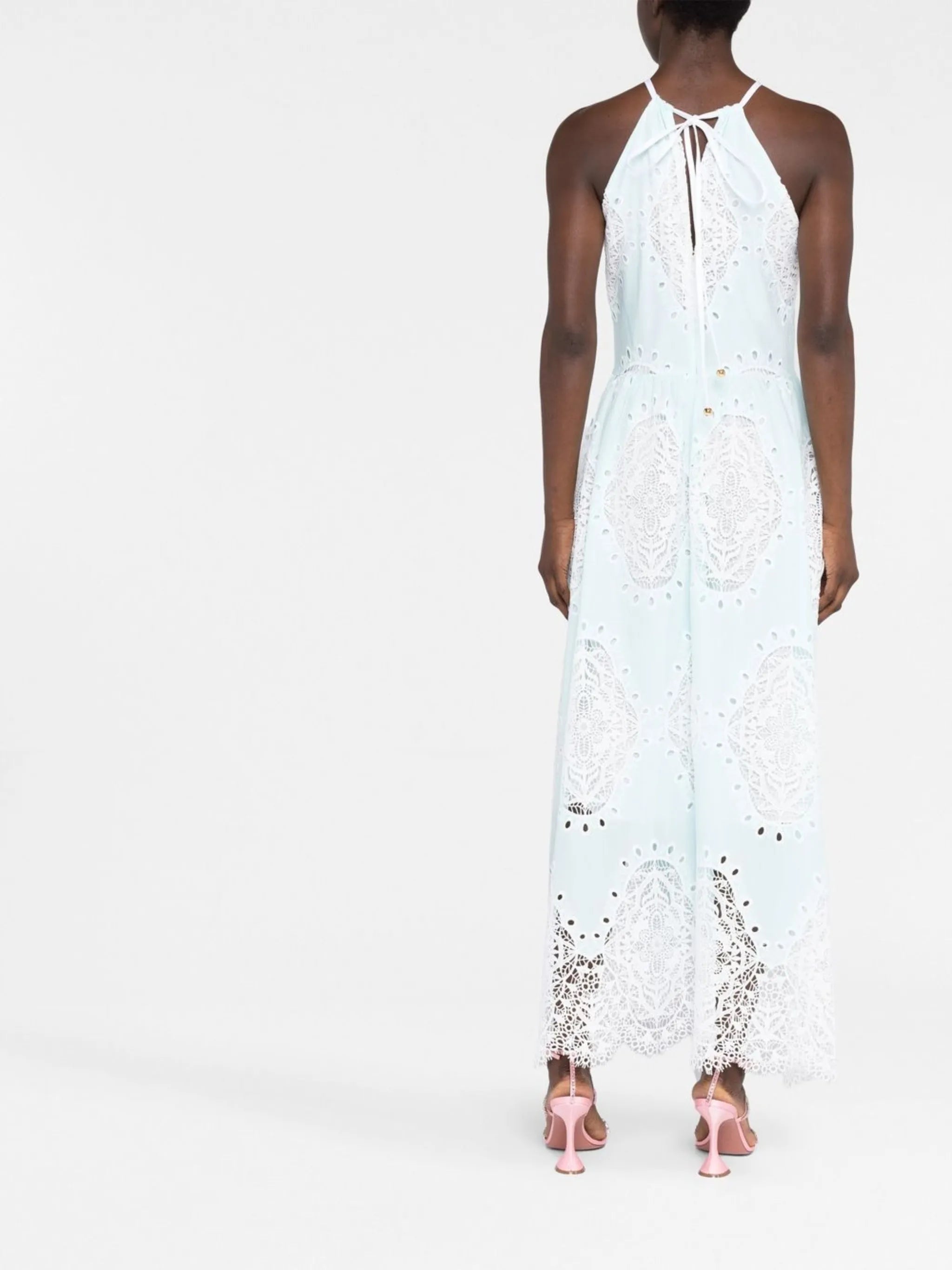 lace-panel halterneck dress