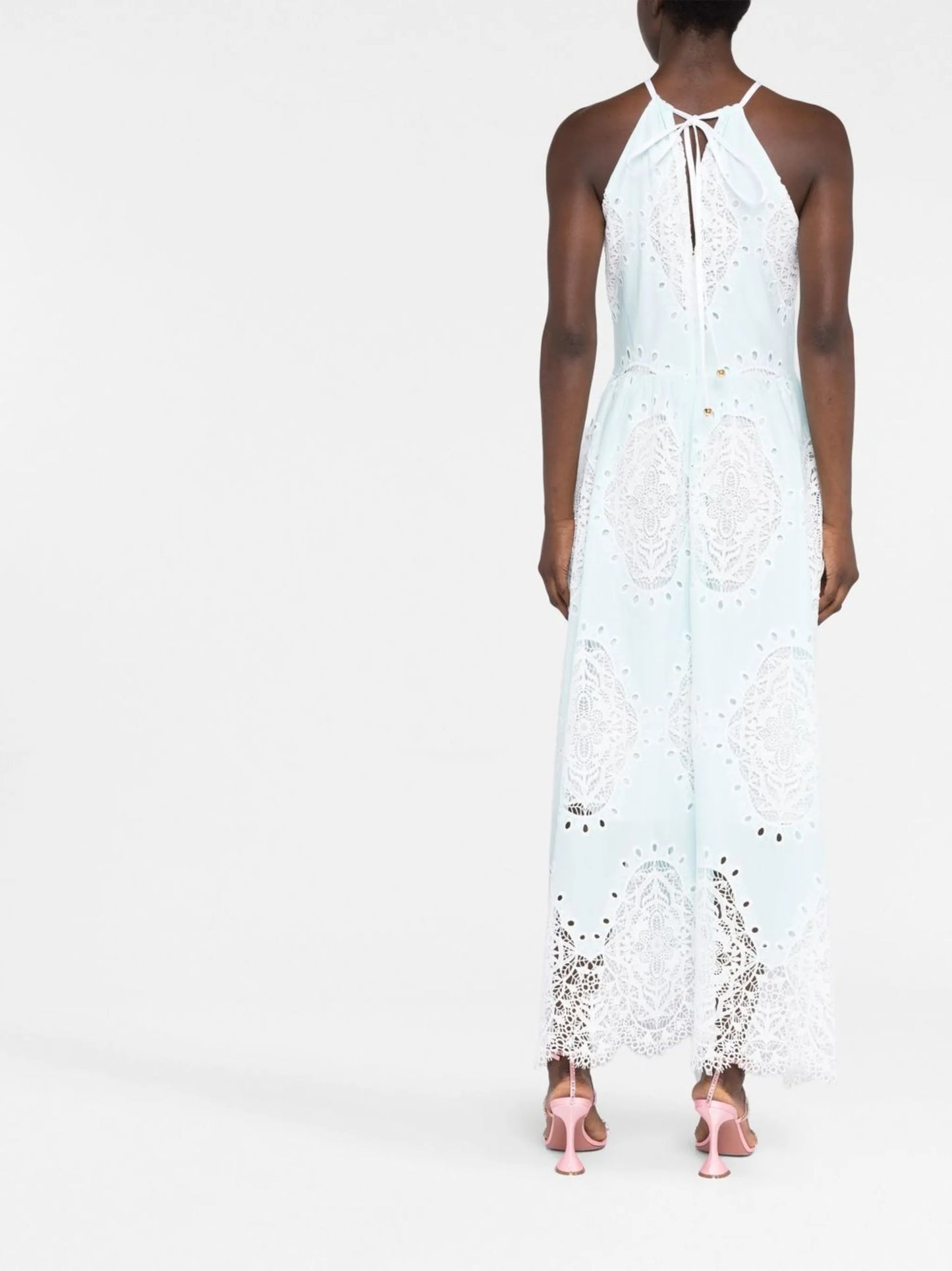 lace-panel halterneck dress