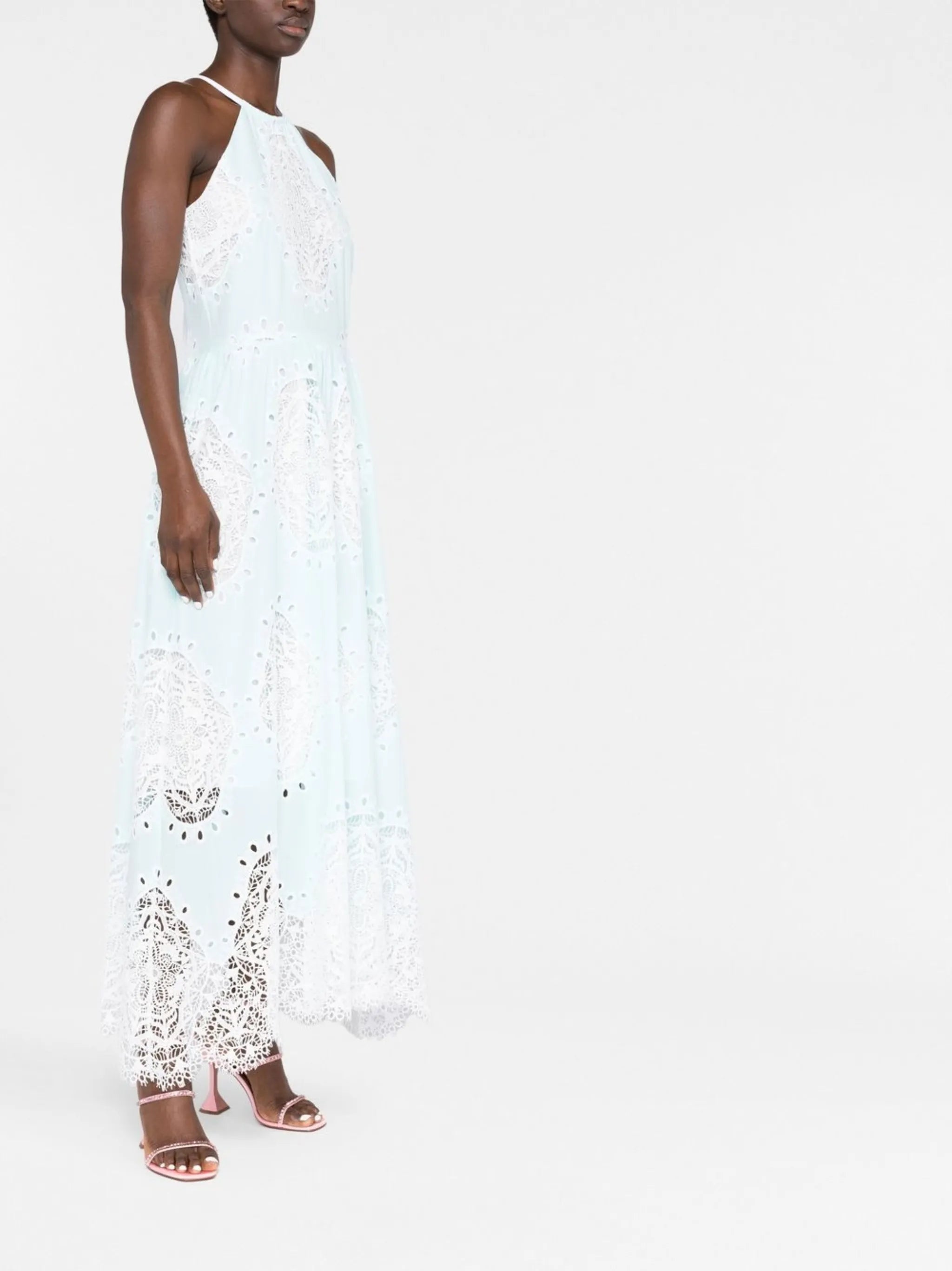 lace-panel halterneck dress