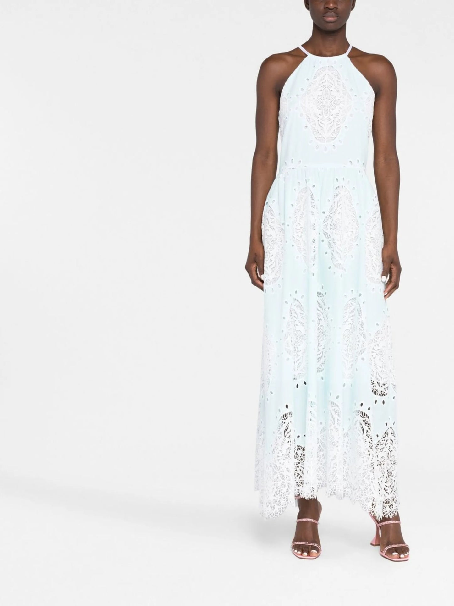lace-panel halterneck dress