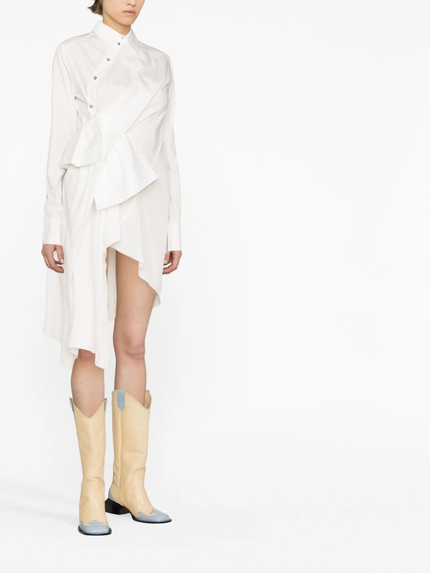 side-bow long-sleeve shirtdress