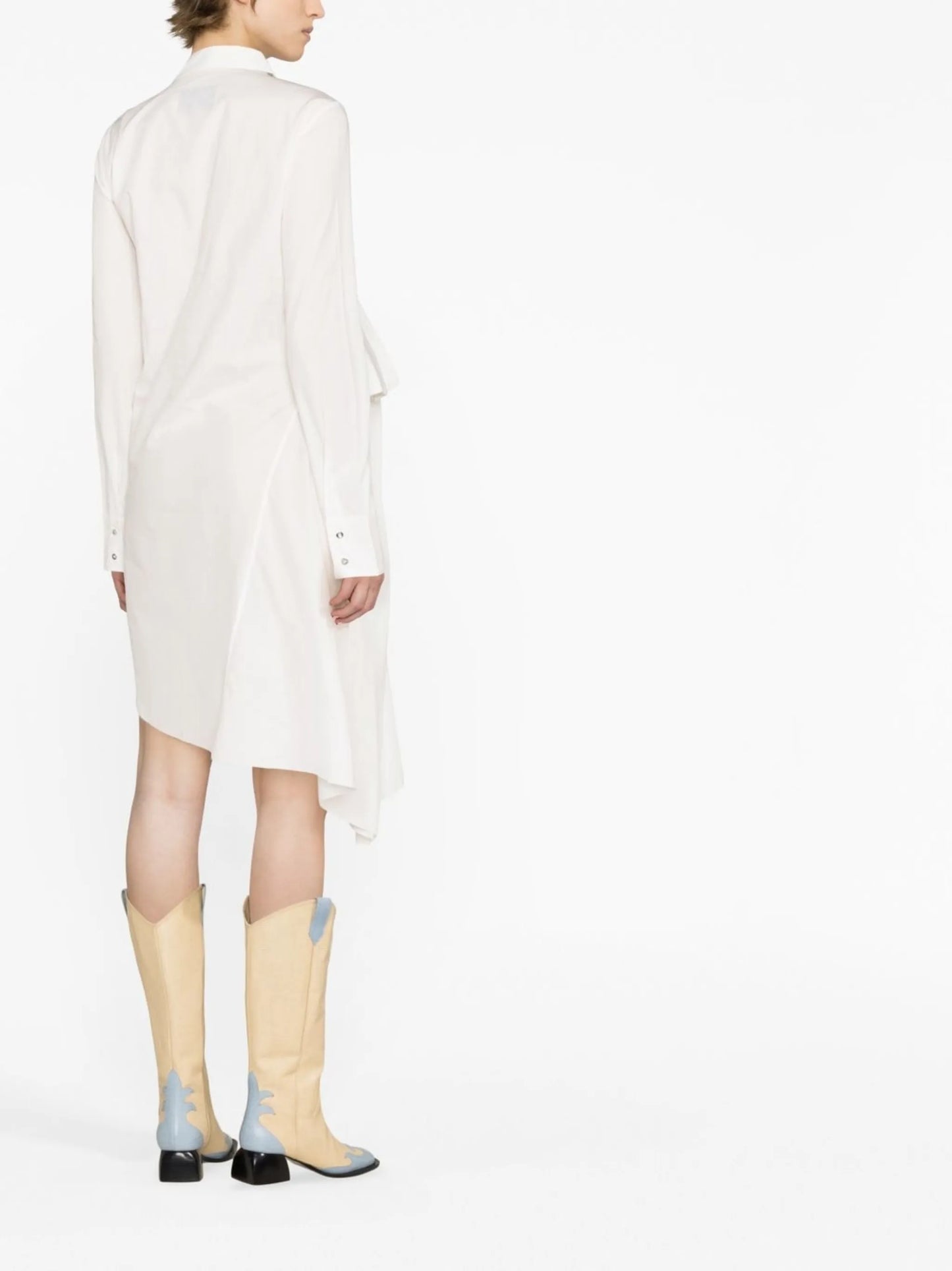 side-bow long-sleeve shirtdress