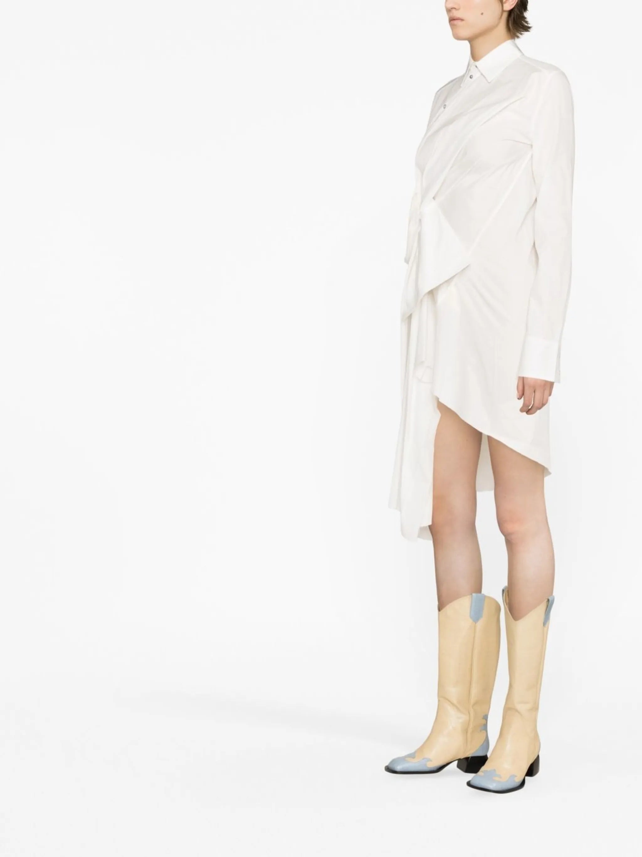 side-bow long-sleeve shirtdress