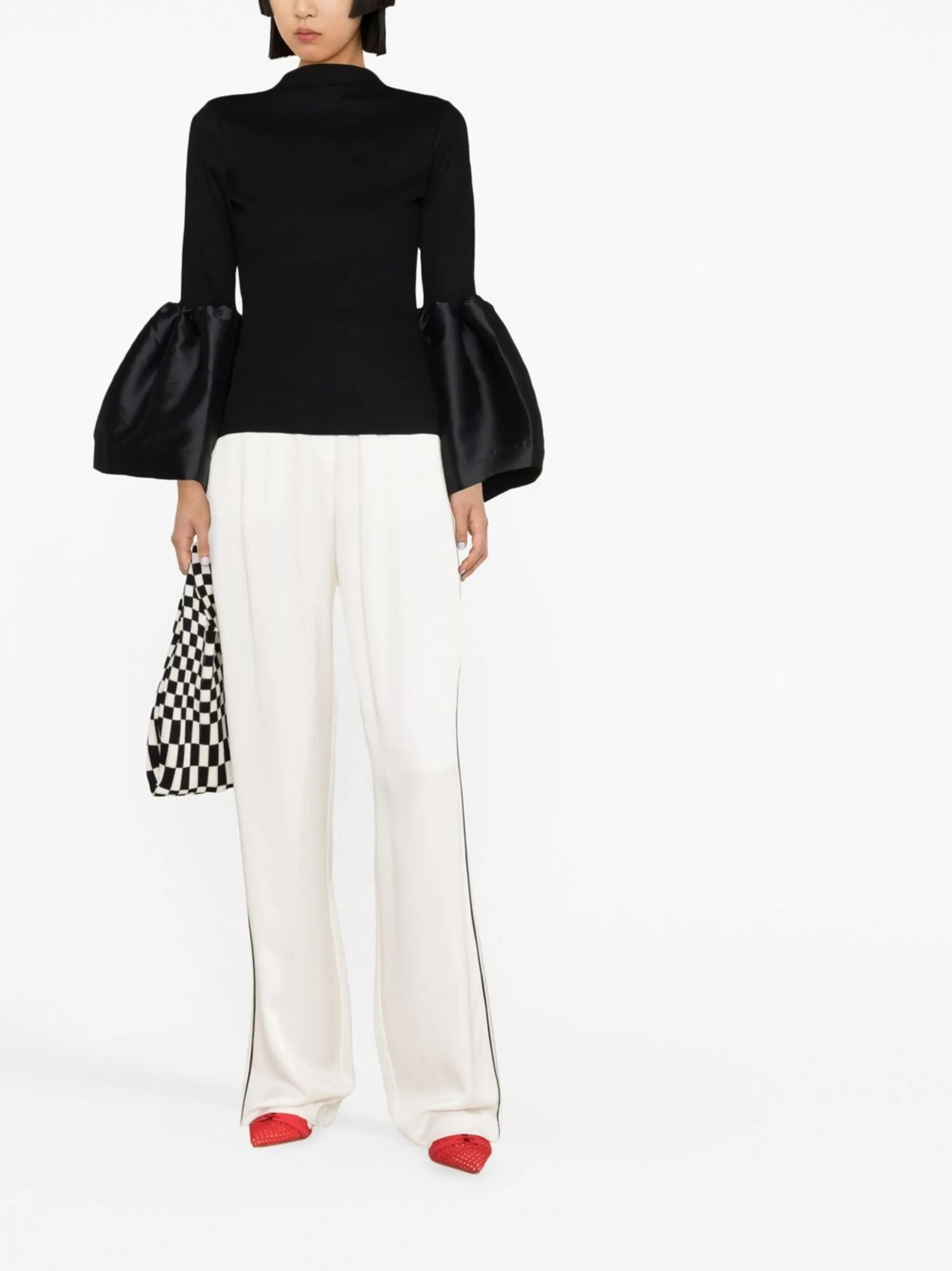 puff-sleeve ribbed top