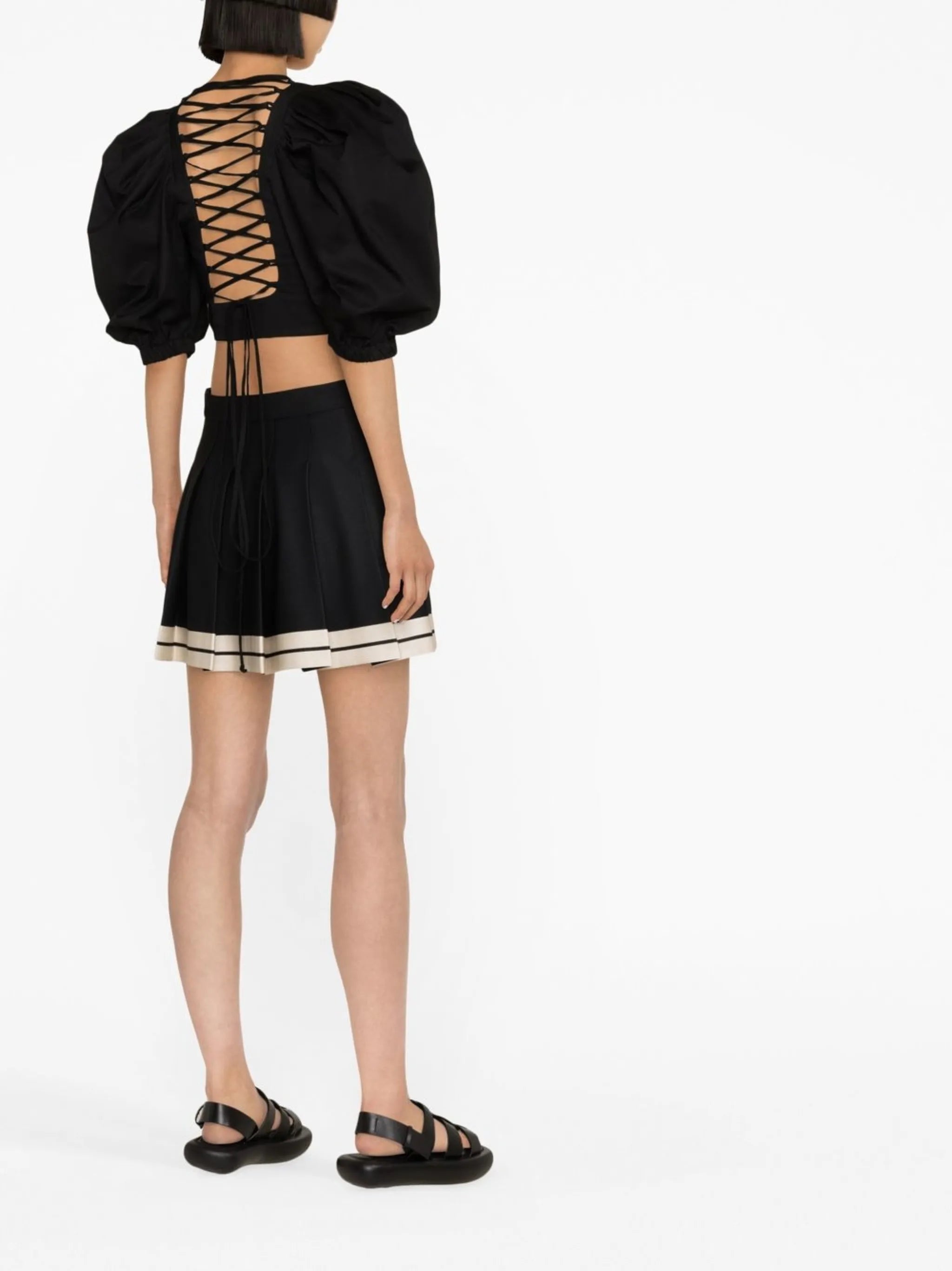cropped lace-up blouse