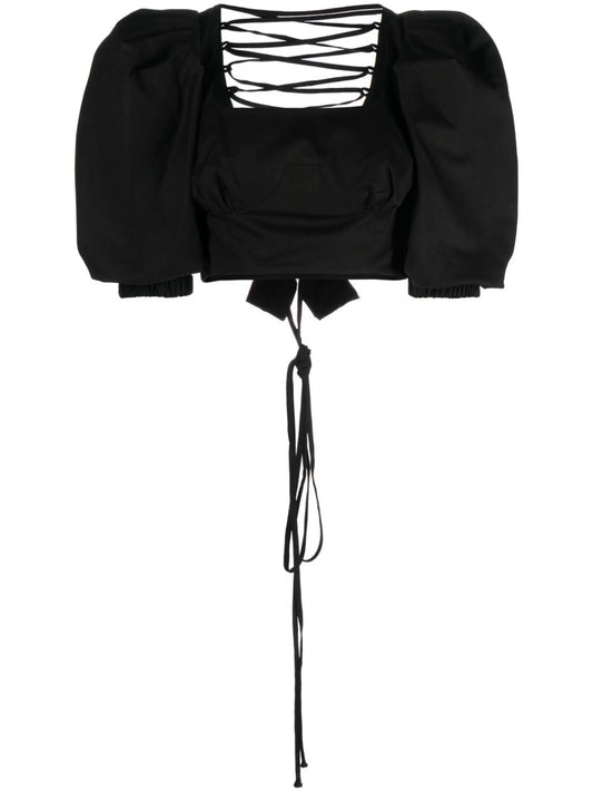 cropped lace-up blouse