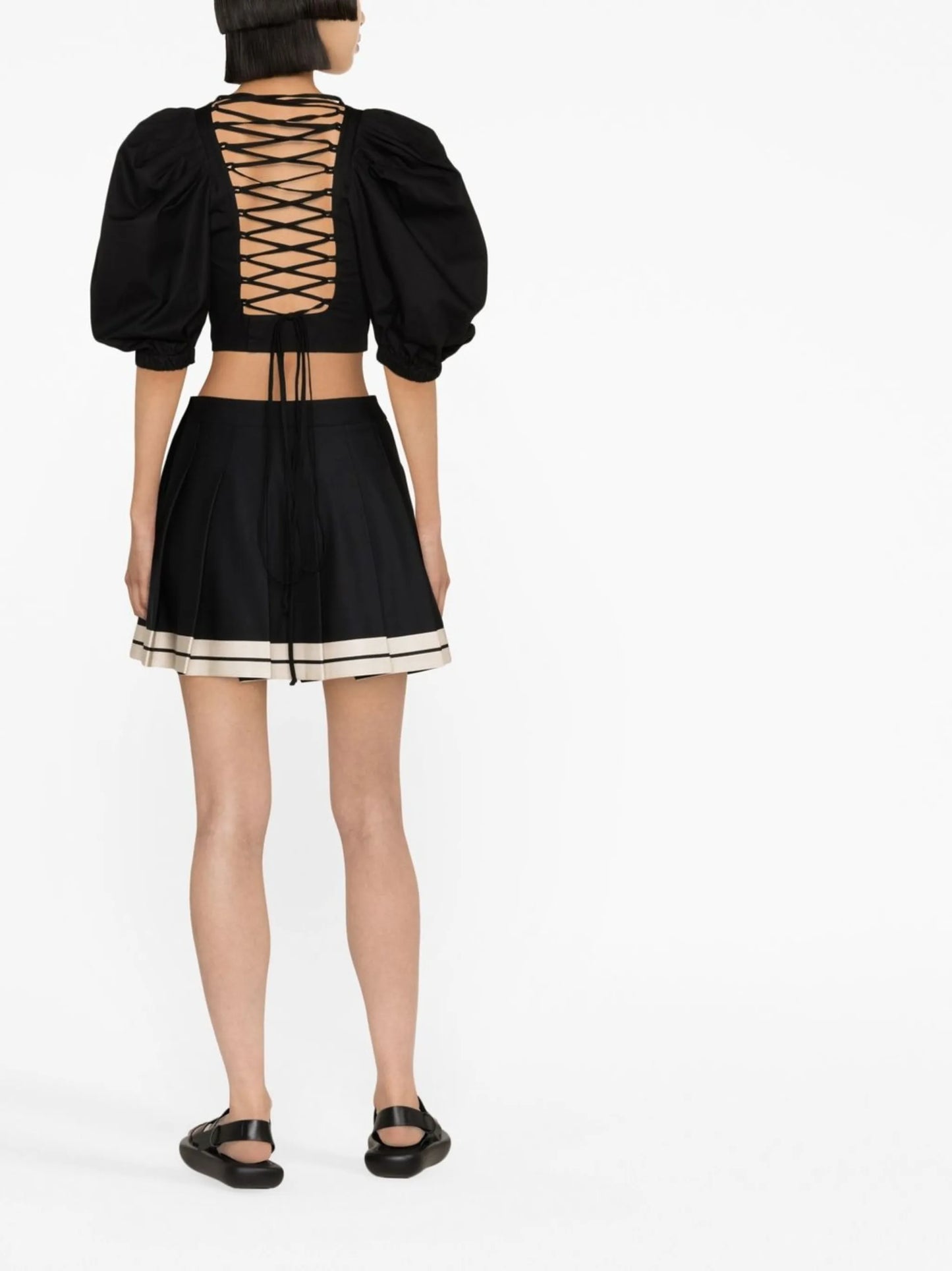 cropped lace-up blouse