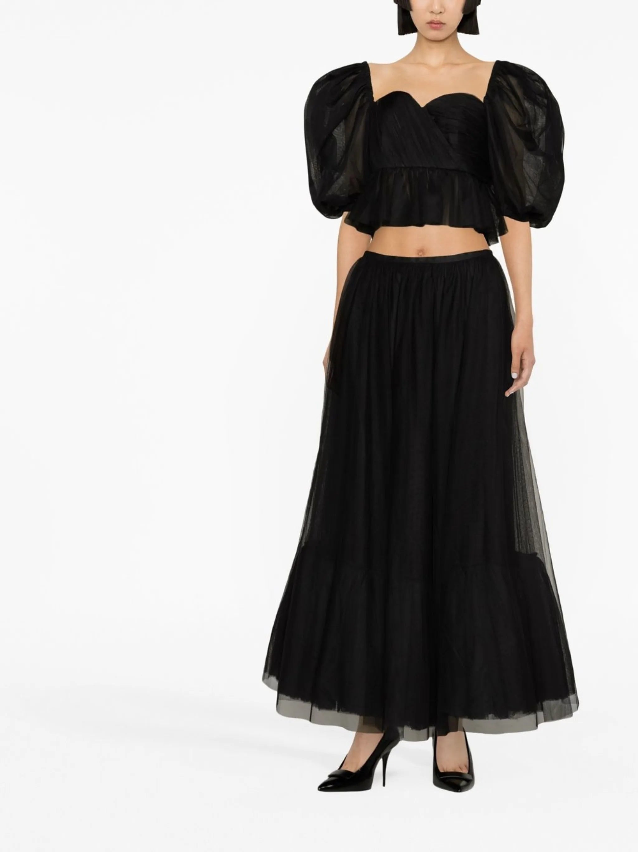puff-sleeves corset-style blouse