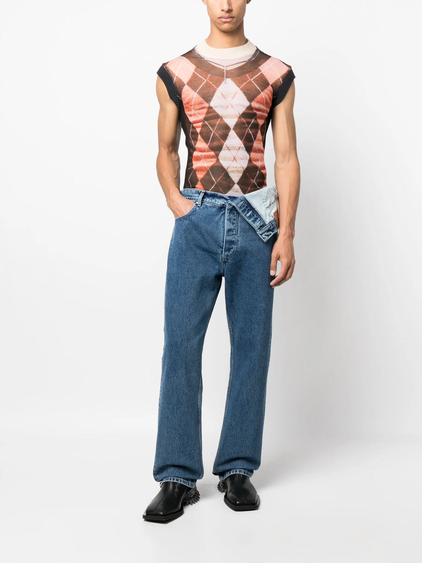 x Jean Paul Gaultier Trompe L'Oeil Argyle tank top