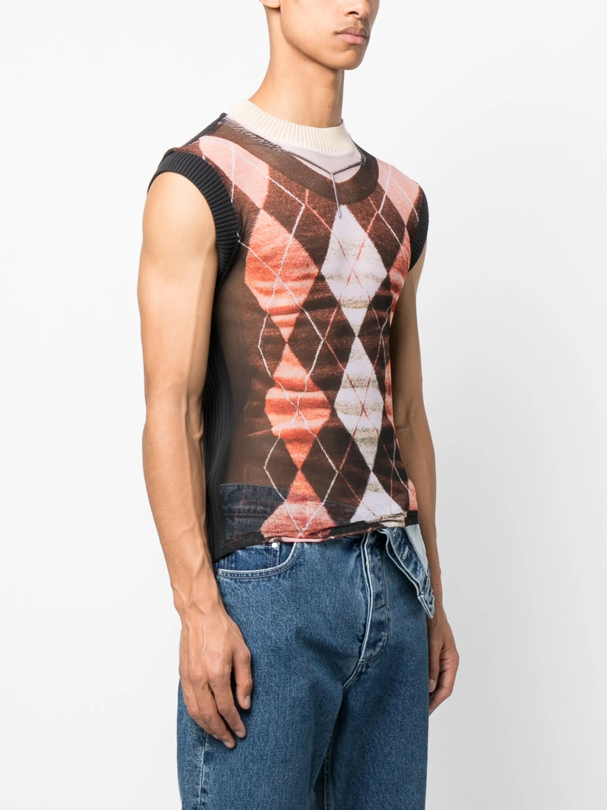 x Jean Paul Gaultier Trompe L'Oeil Argyle tank top