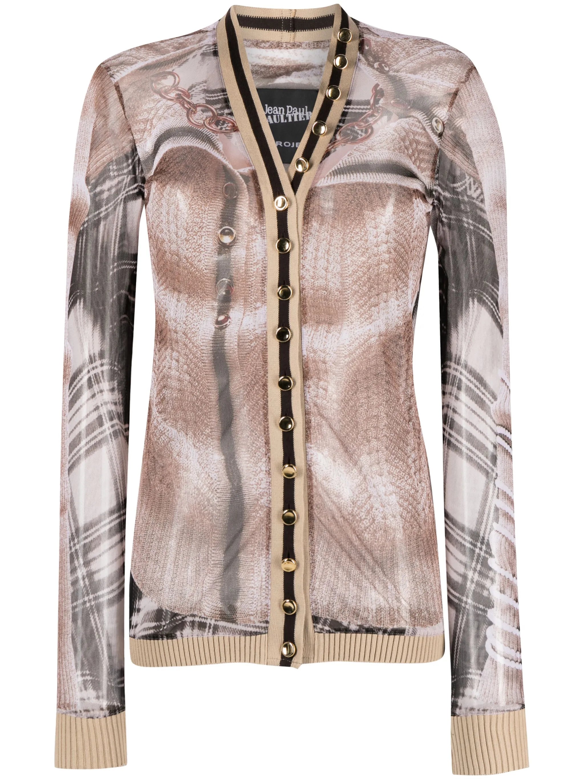 Trompe L'oeil mesh cardigan top