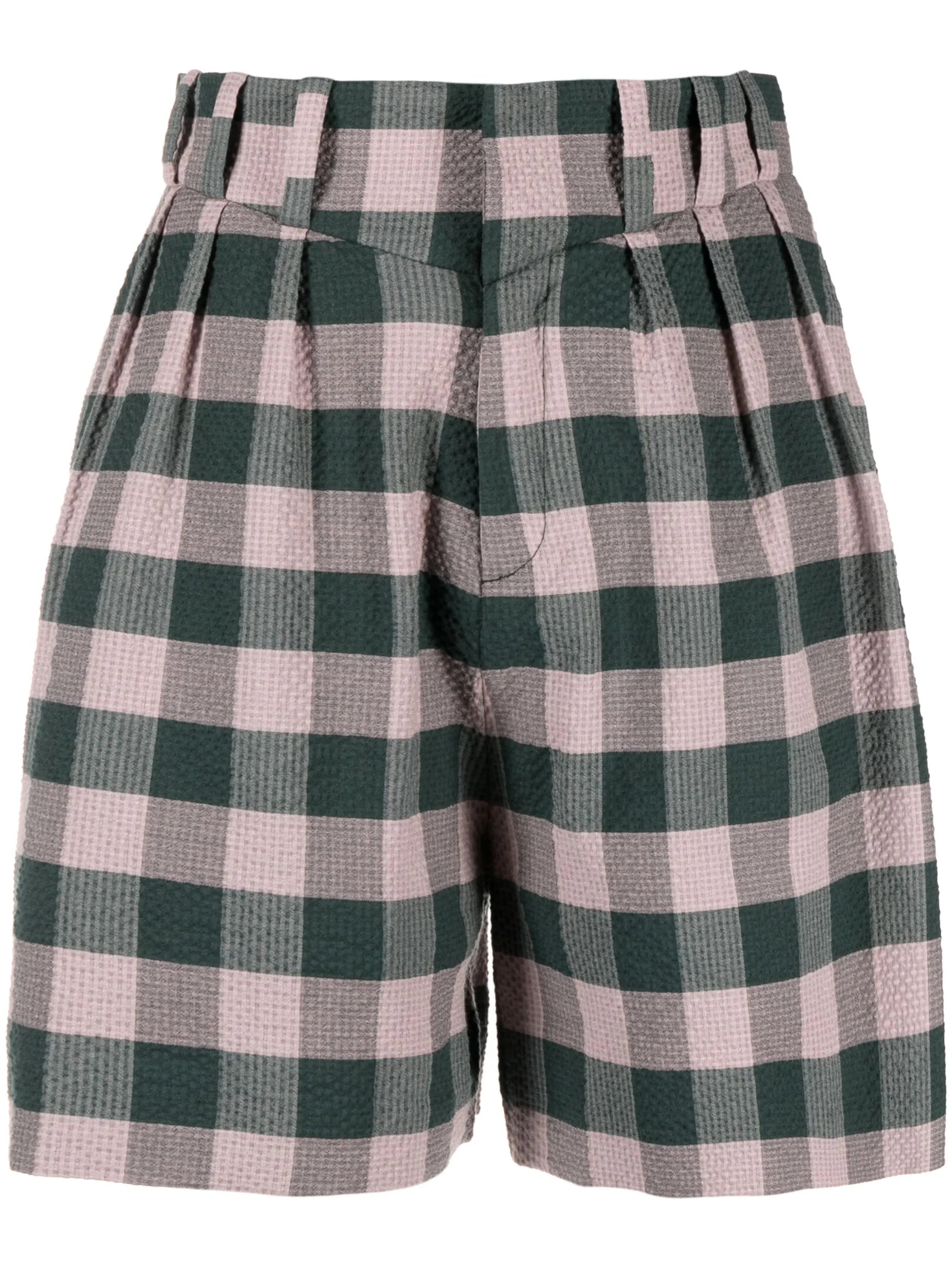 Harvey Milk gingham cotton-blend seersucker shorts