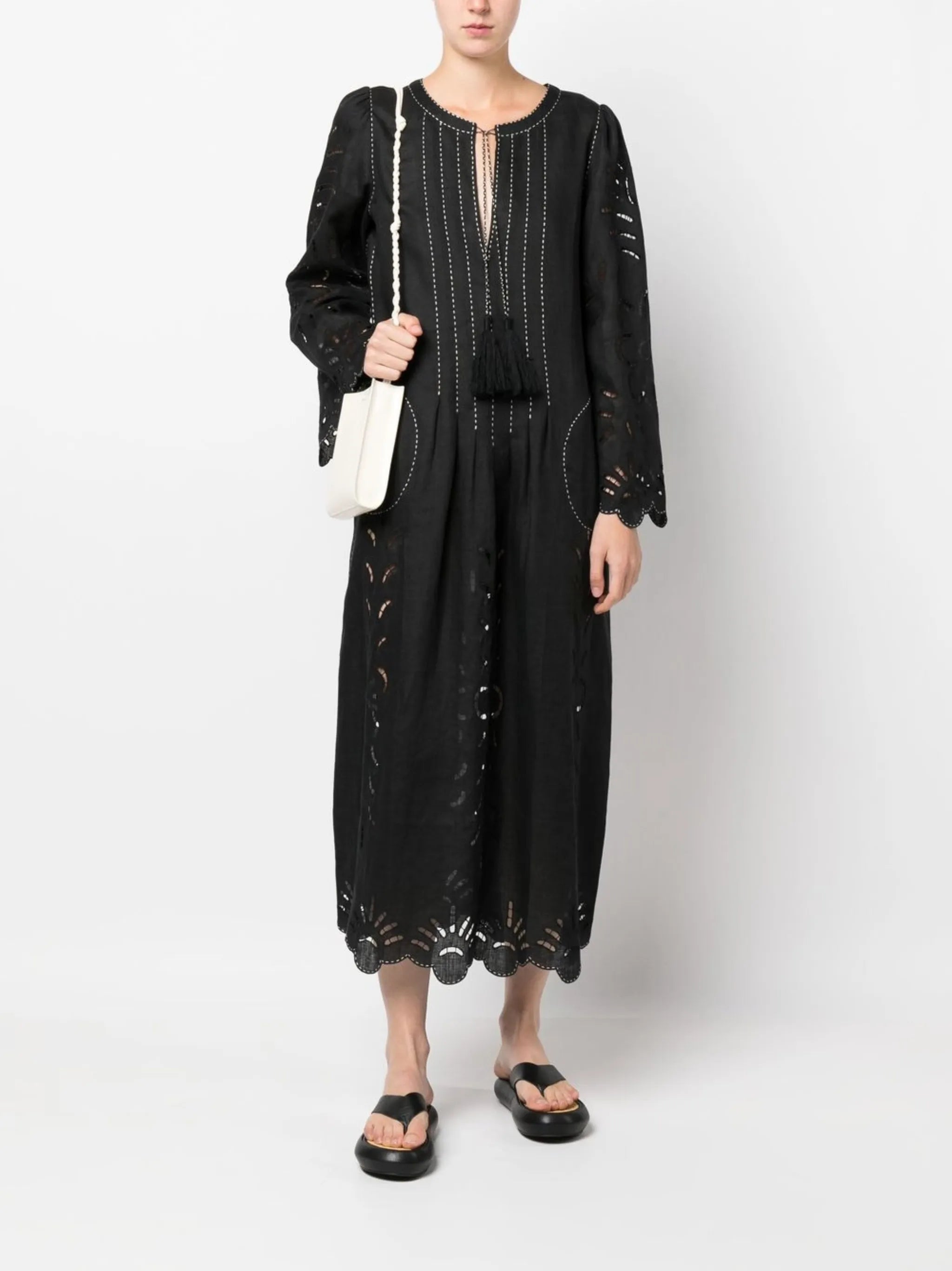 contrast-stitching midi dress