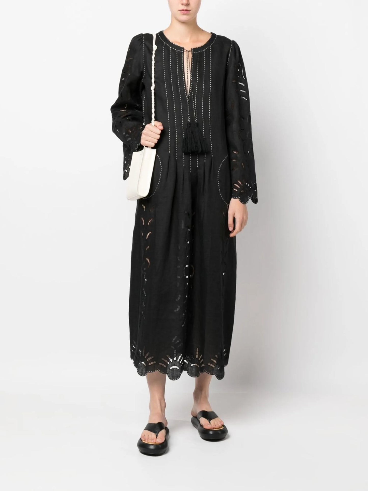 contrast-stitching midi dress