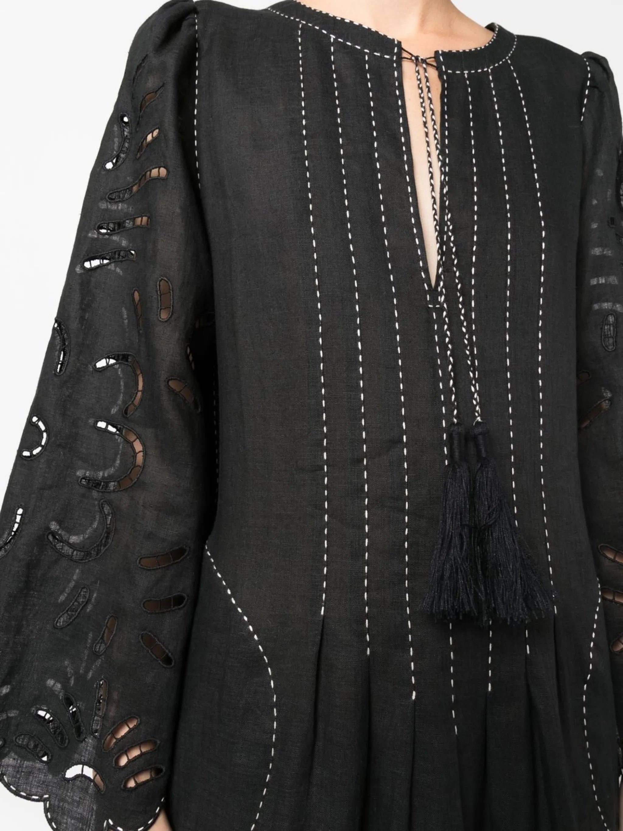 contrast-stitching midi dress