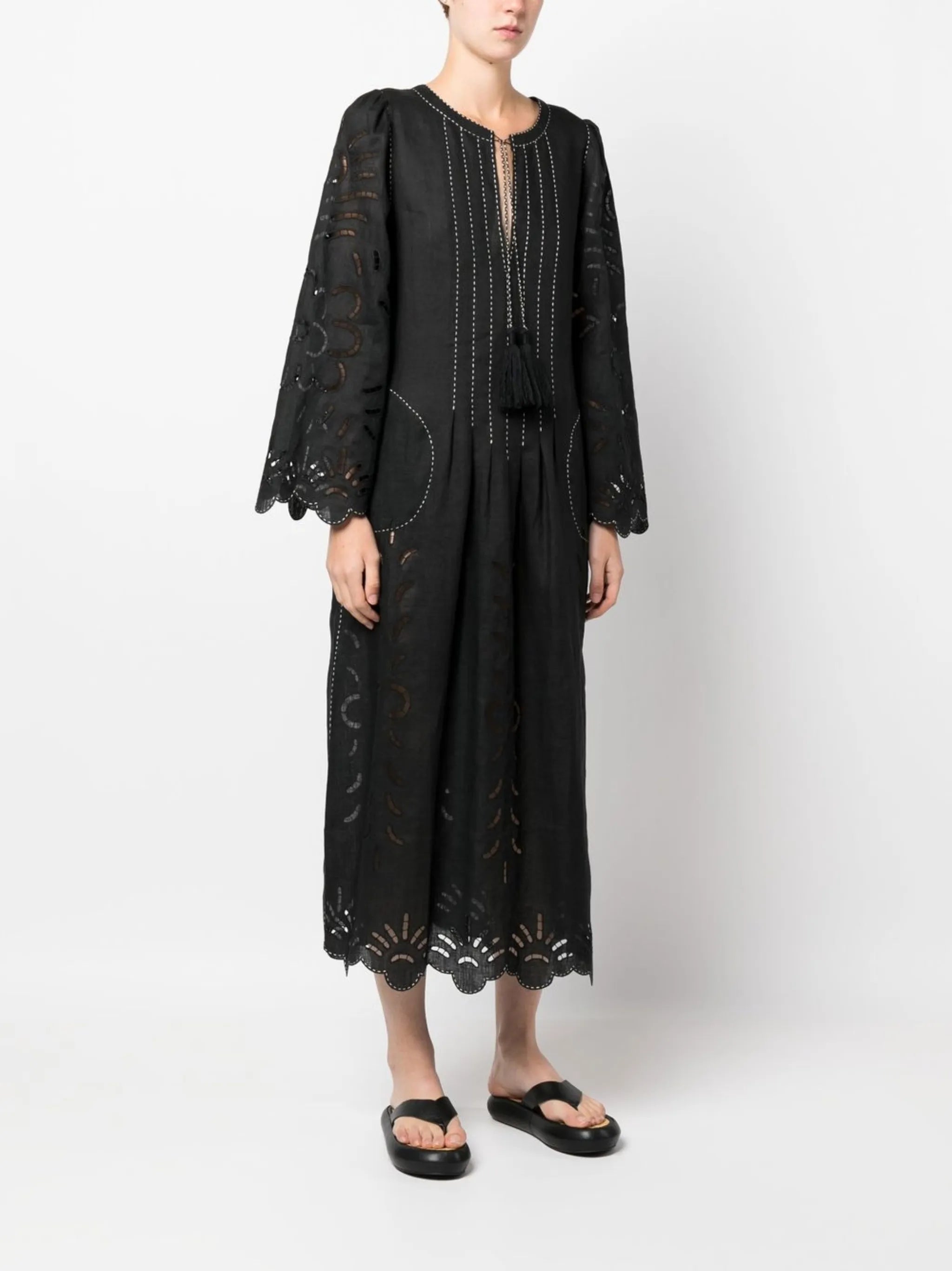 contrast-stitching midi dress