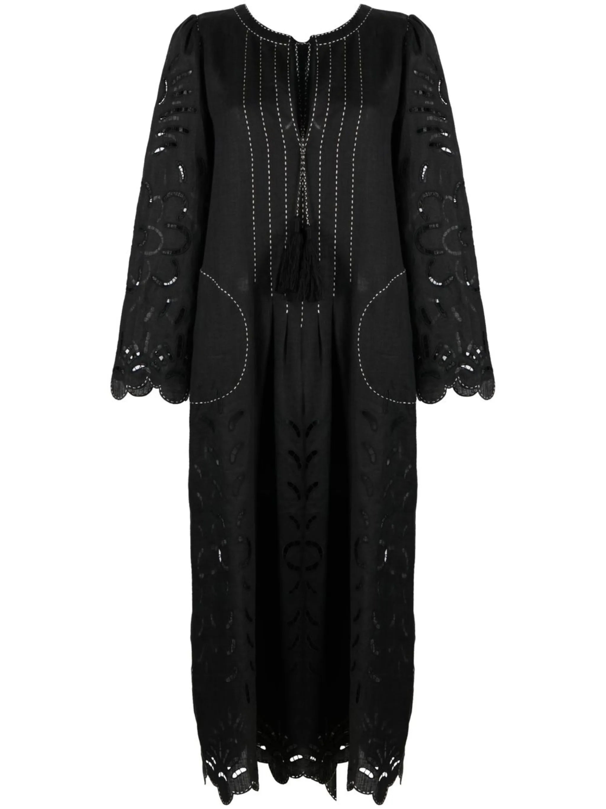 contrast-stitching midi dress