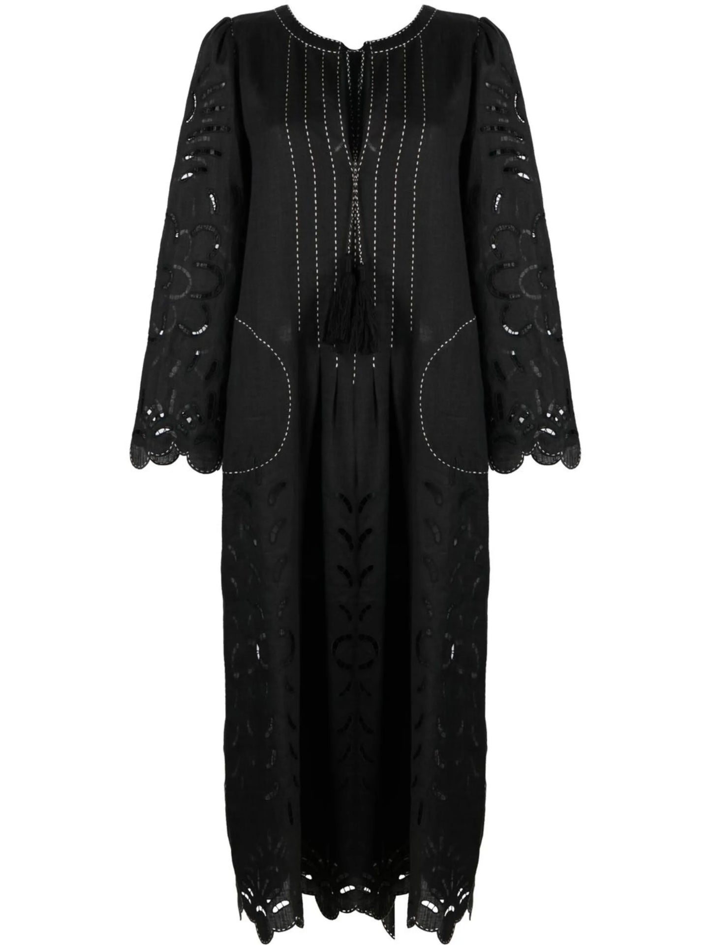 contrast-stitching midi dress