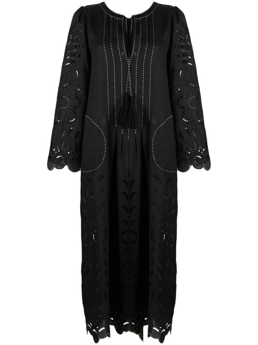 contrast-stitching midi dress