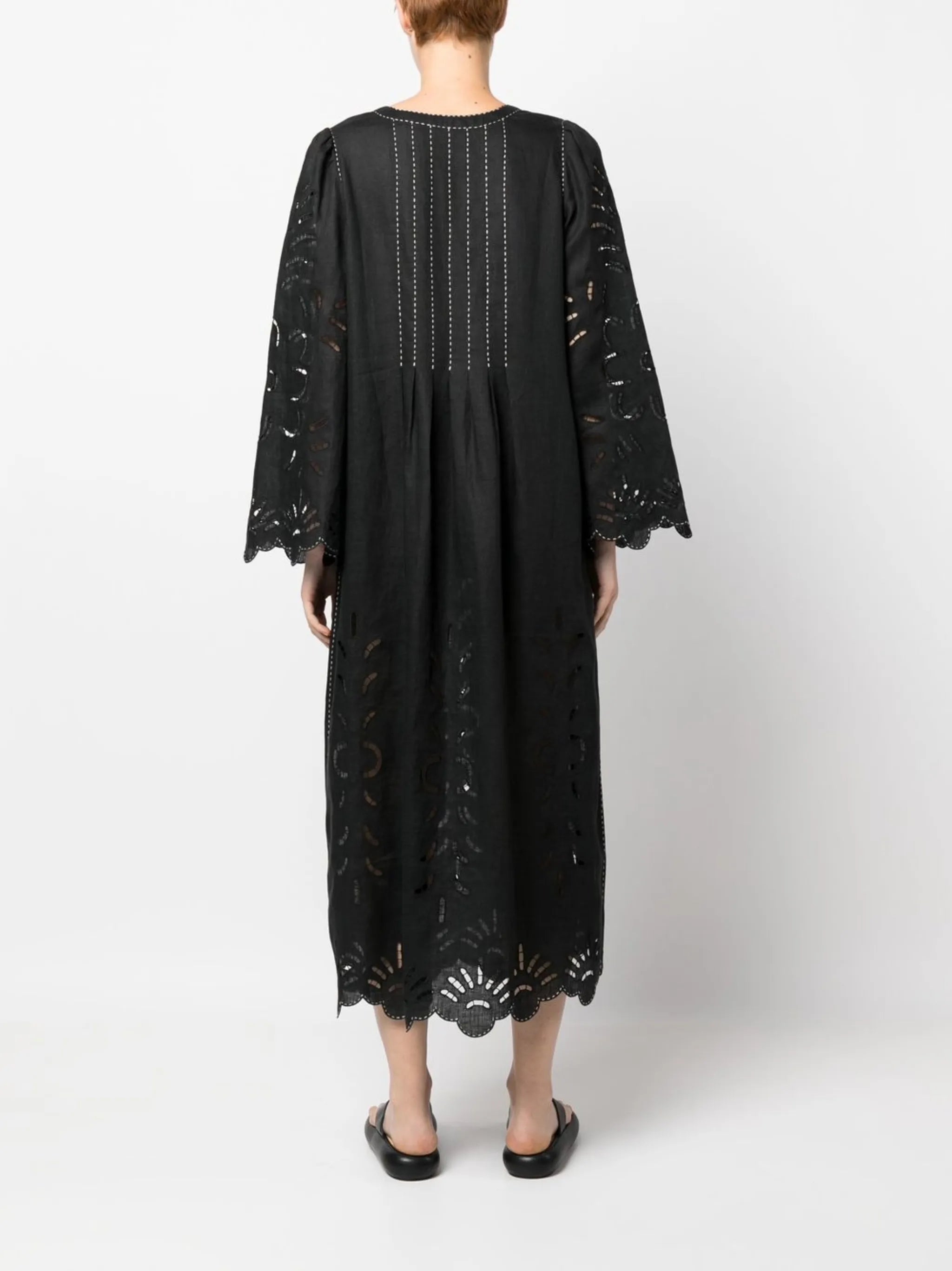contrast-stitching midi dress