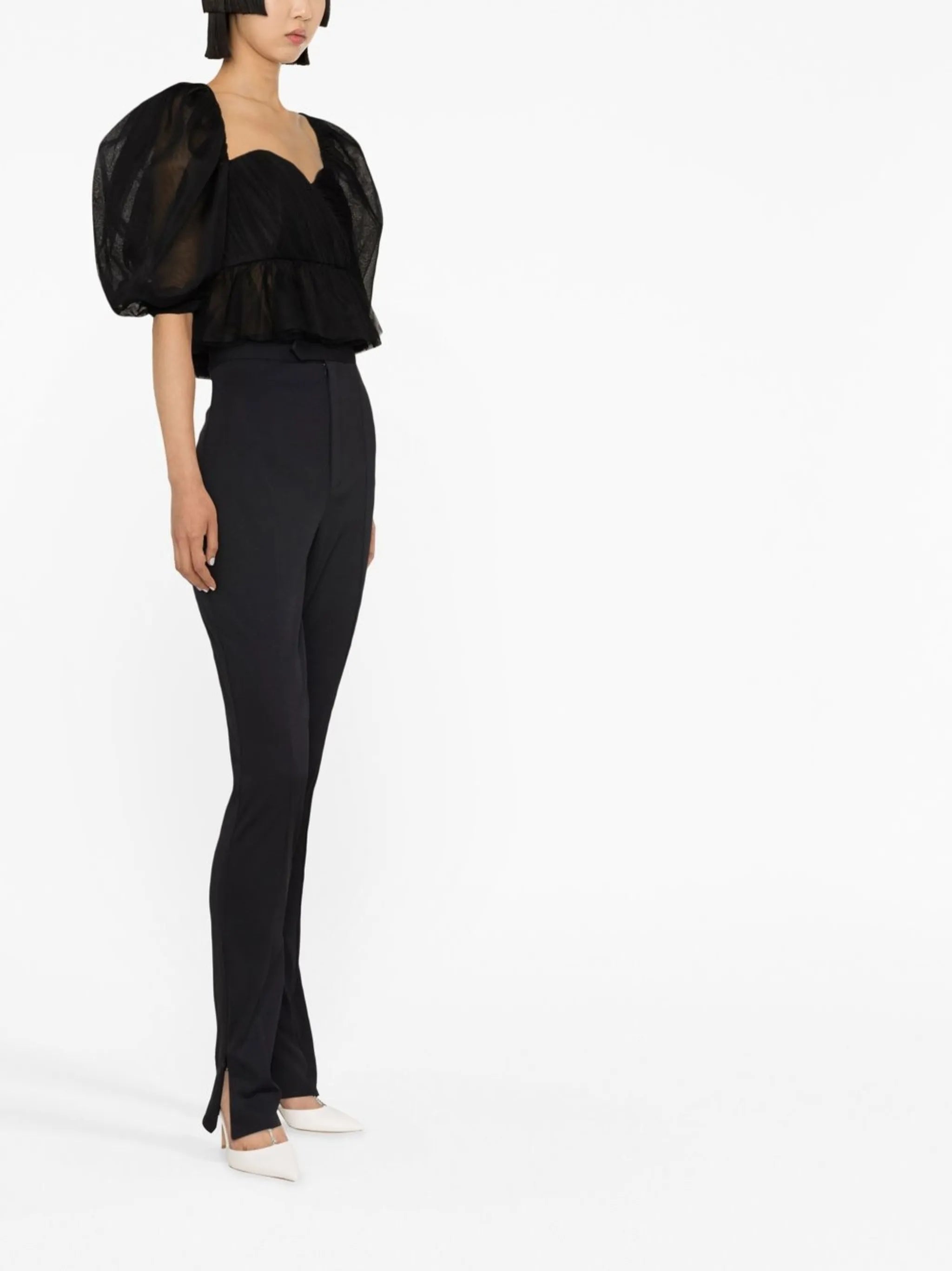 high-waisted slit-detail trousers