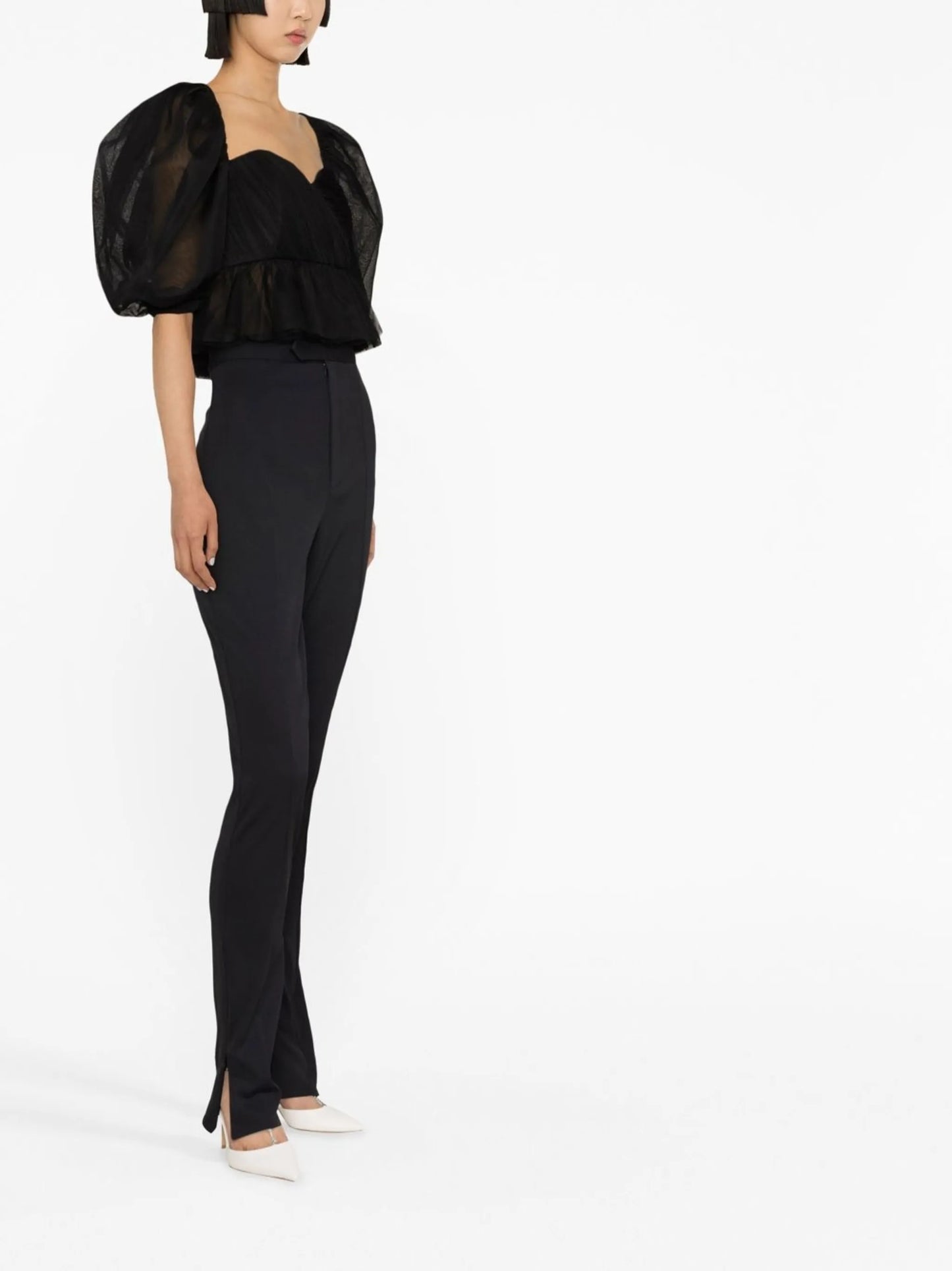 high-waisted slit-detail trousers